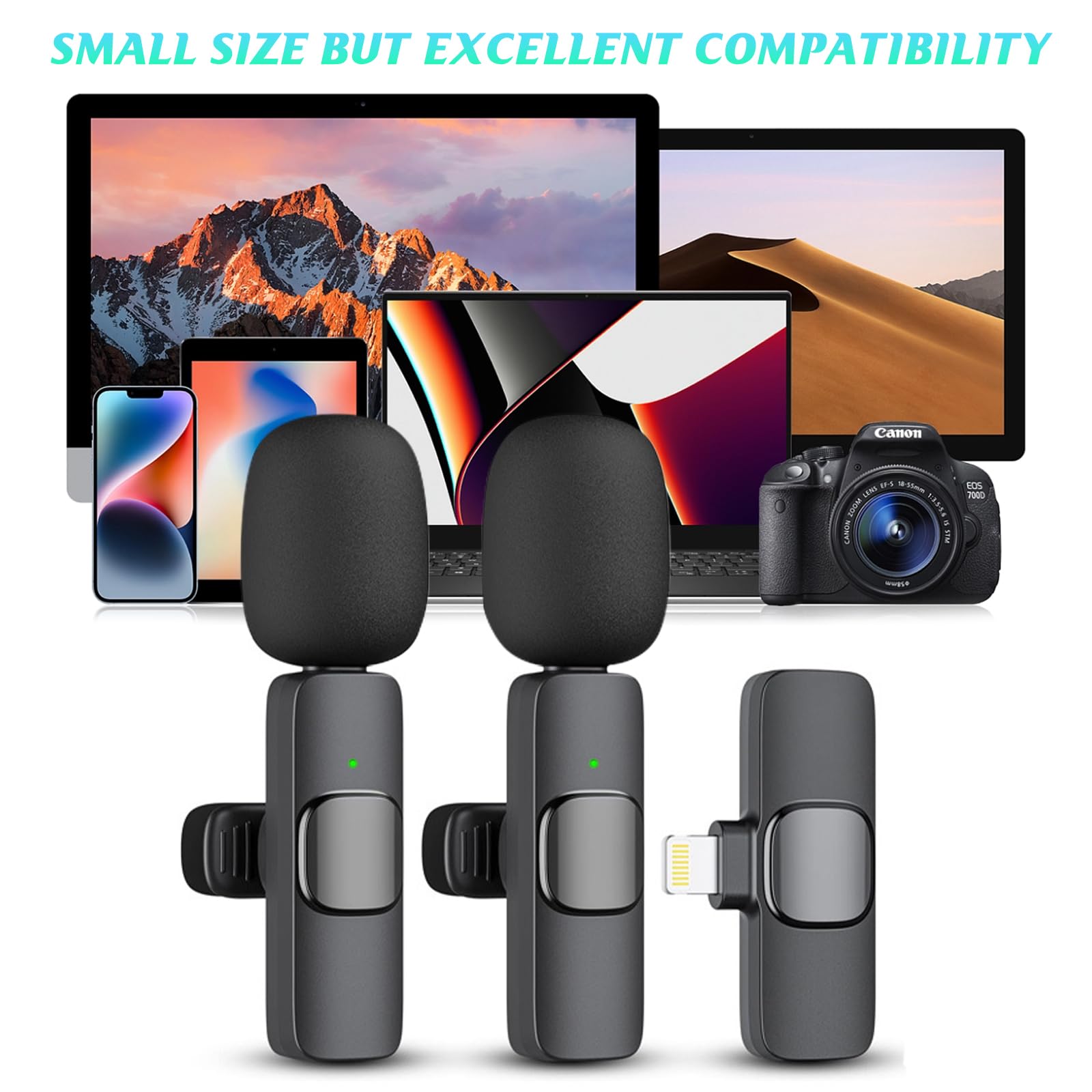 Gogara Wireless Microphone For Iphone Microphones 2 Pack, Mini Mic, Cordless Lavalier Microphone Recording Lapel Mic, Plug Play,