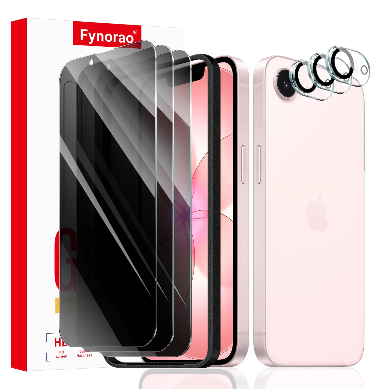 Fynorao 3+3+1-Pack, Privacy Screen Protector and Camera Lens Protector for iPhone 16e/17e with Installation Alignment Aid, Anti-