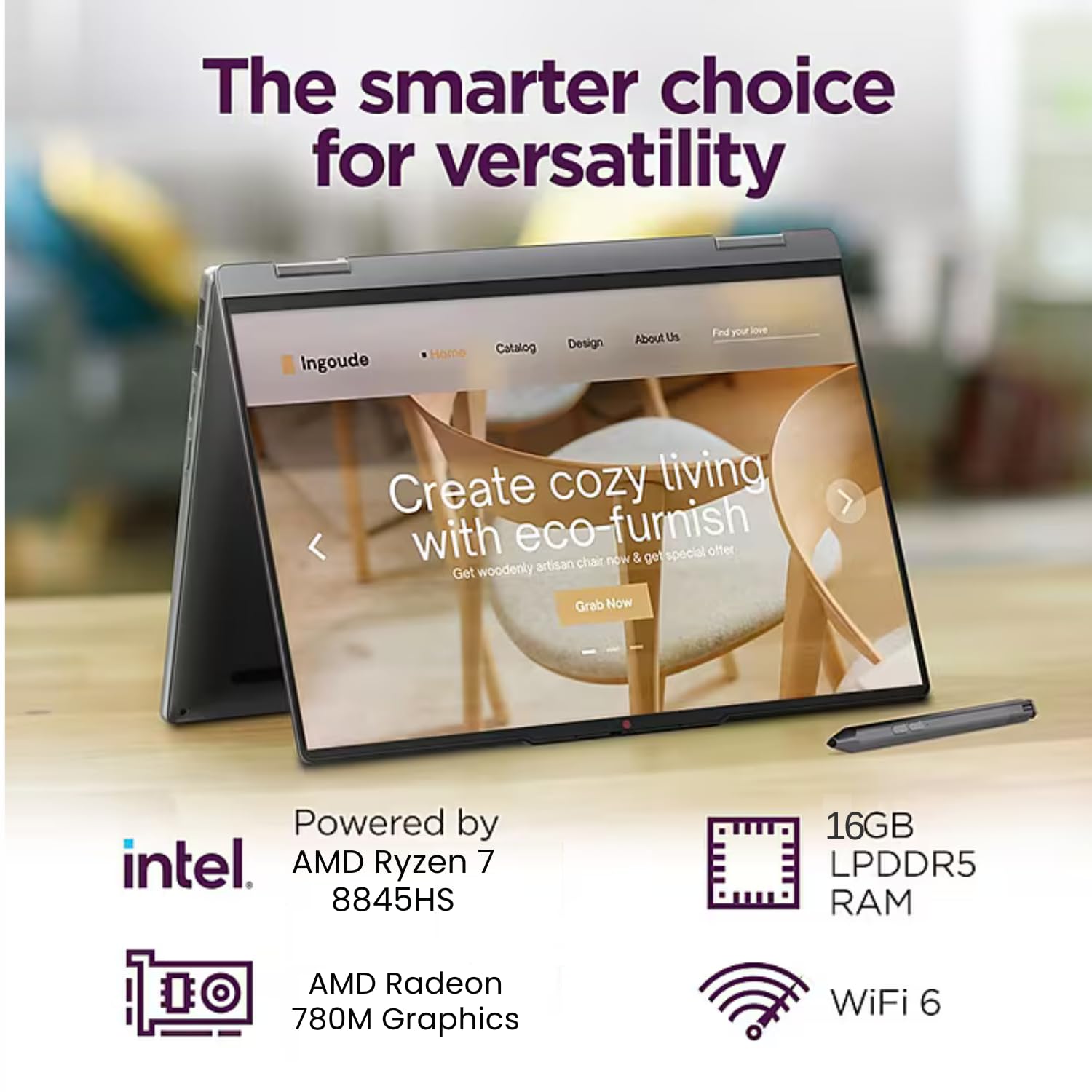 Lenovo Ideapad 5 14 Touch Ryzen 7 Business 2-In-1 Laptop, 14 Fhd+ Touchscreen, Amd Ryzen 7 8845Hs, 16Gb Ram, 1Tb Ssd, Fp Reader,