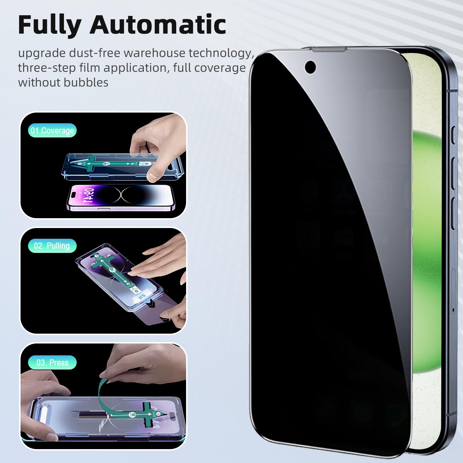 Avoar 2 Pack Privacy Screen Protector For Iphone 15, [Auto Alignment Kit] 6.1 Inch Tempered Full Screen Glass, Auto Dust Elimina
