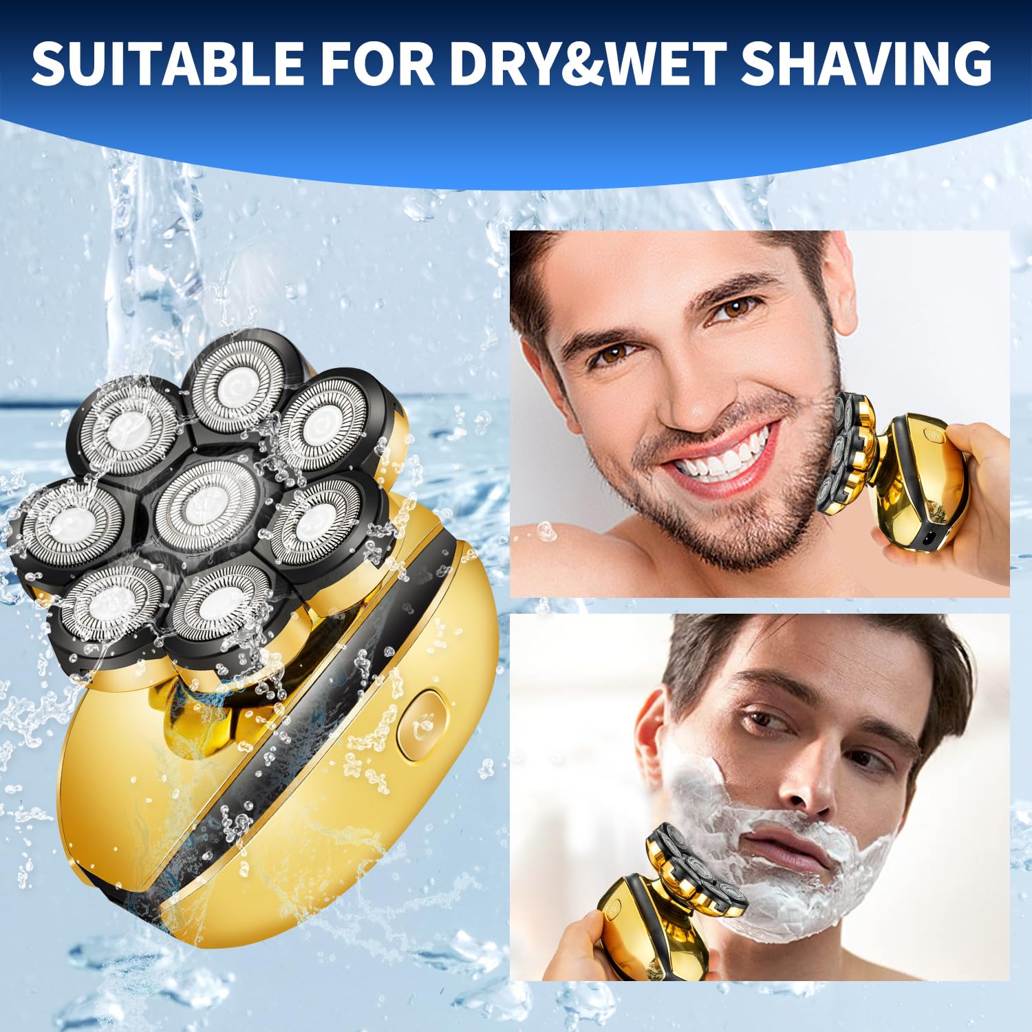 Votmoni 8D Head Shavers For Bald Men Electric Razor For Men Multifunctional Grooming 5 In 1 Wet Dry Rotary Shavers & Nose Ear Ha