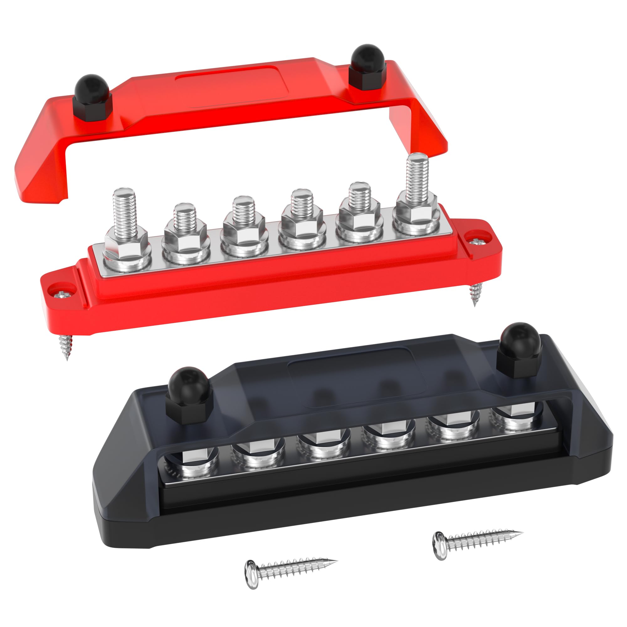 Rvboatpat 150A Power Distribution Block 12V Bus Bar 6 X 5/16'' Terminal Stud Positive & Ground Battery Bus Bar For Marine Boat A