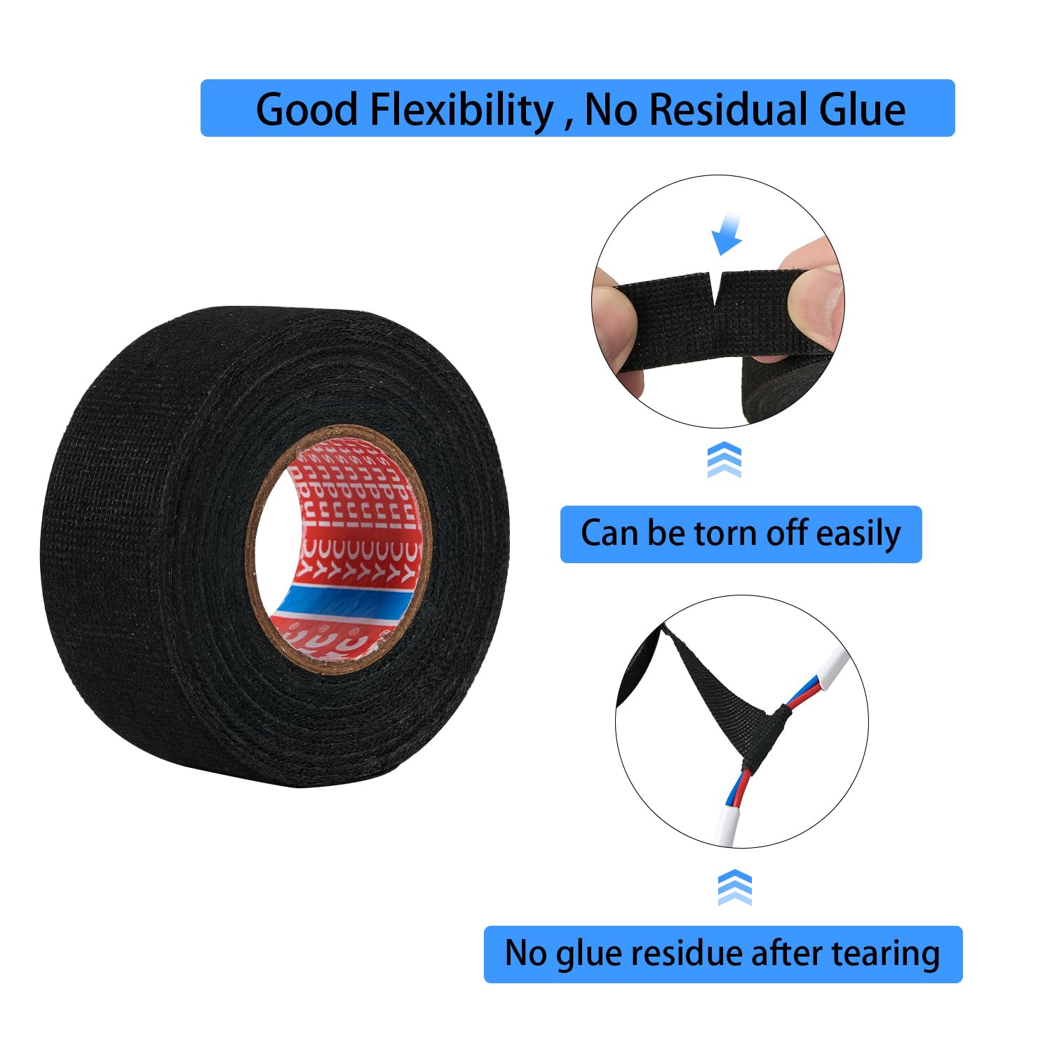 Zzjmch 2 Rolls Black Wire Harness Cloth Tape, Speaker Wiring Harness Cloth Tape, For Automobile Electrical Wire Harnessing Noise Dampening Heat Proof (Width: 25Mm, Length: 50Ft)