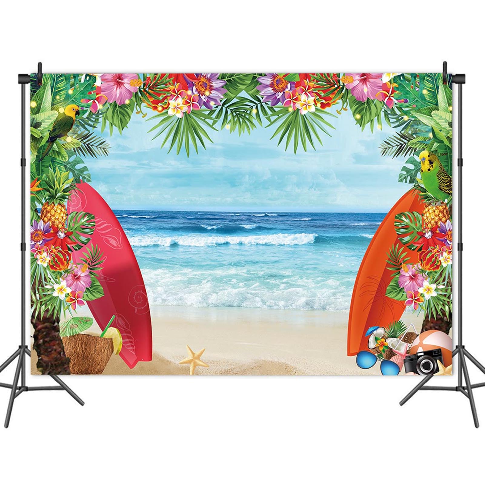 Hqm 10X8Ft Summer Tropical Beach Theme Photo Background Beach Conch Hawaii Blue Sea Flower Children Birthday Luau Party Photogra