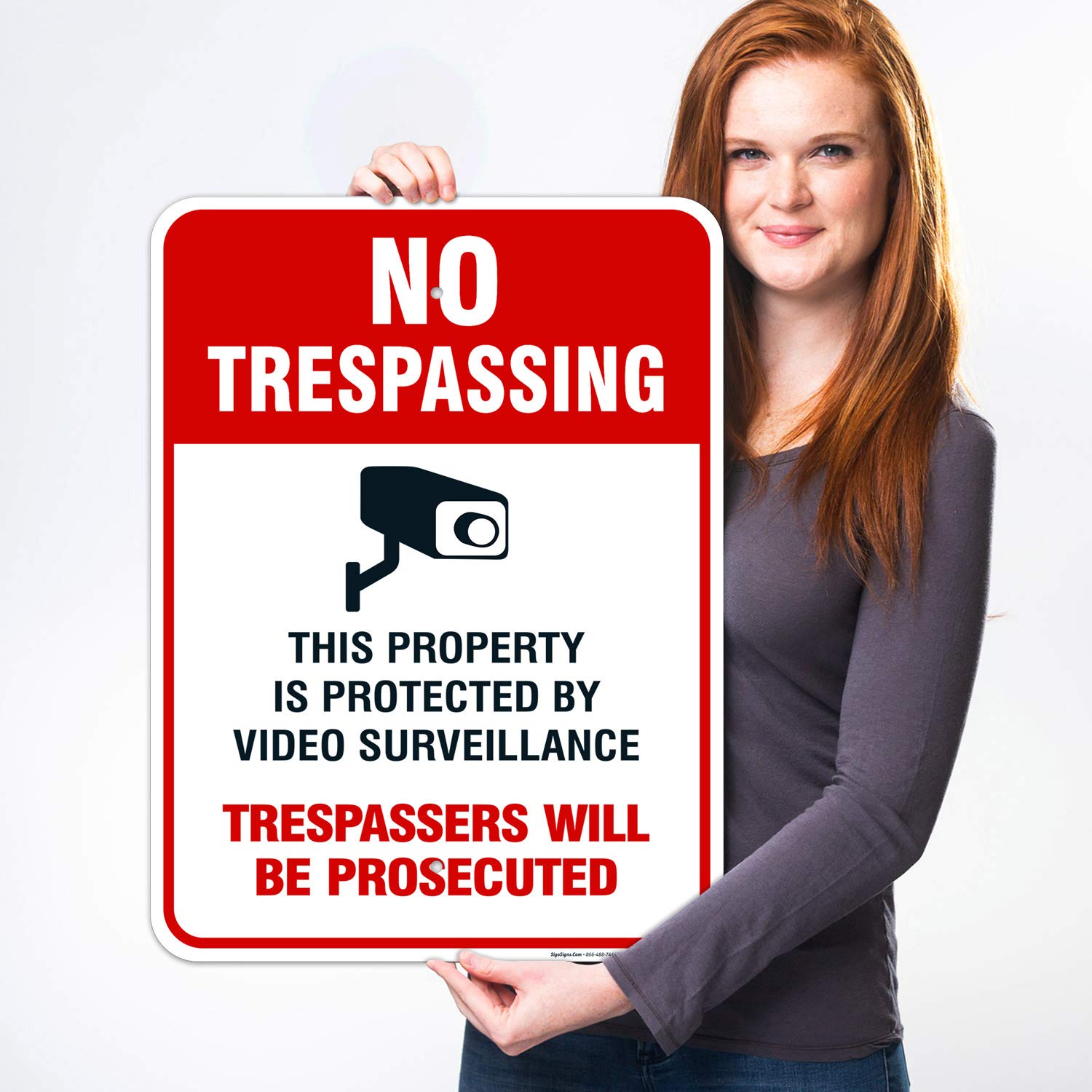 Sigo Signs Video Surveillance No Trespassing Sign, Cctv Security Camera, 18X24 Inches, Rust Free .063 Aluminum, Fade Resistant,