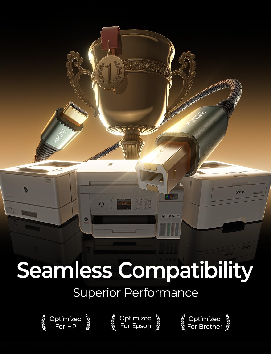 Ainope Usb B To Usb C Printer Cable 6.6Ft, [Gold Plated Plug] Nylon Braided, Usb C Printer Cable For Macbook Pro, Midi Cable For