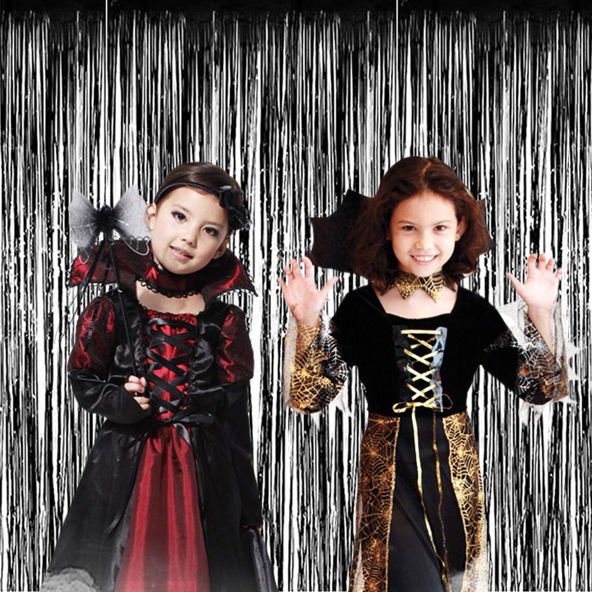 Btsd Home New Years Eve Decorations Backdrop Black Foil Fringe Curtain, Metallic Photo Booth Backdrop Tinsel Door Curtains For G