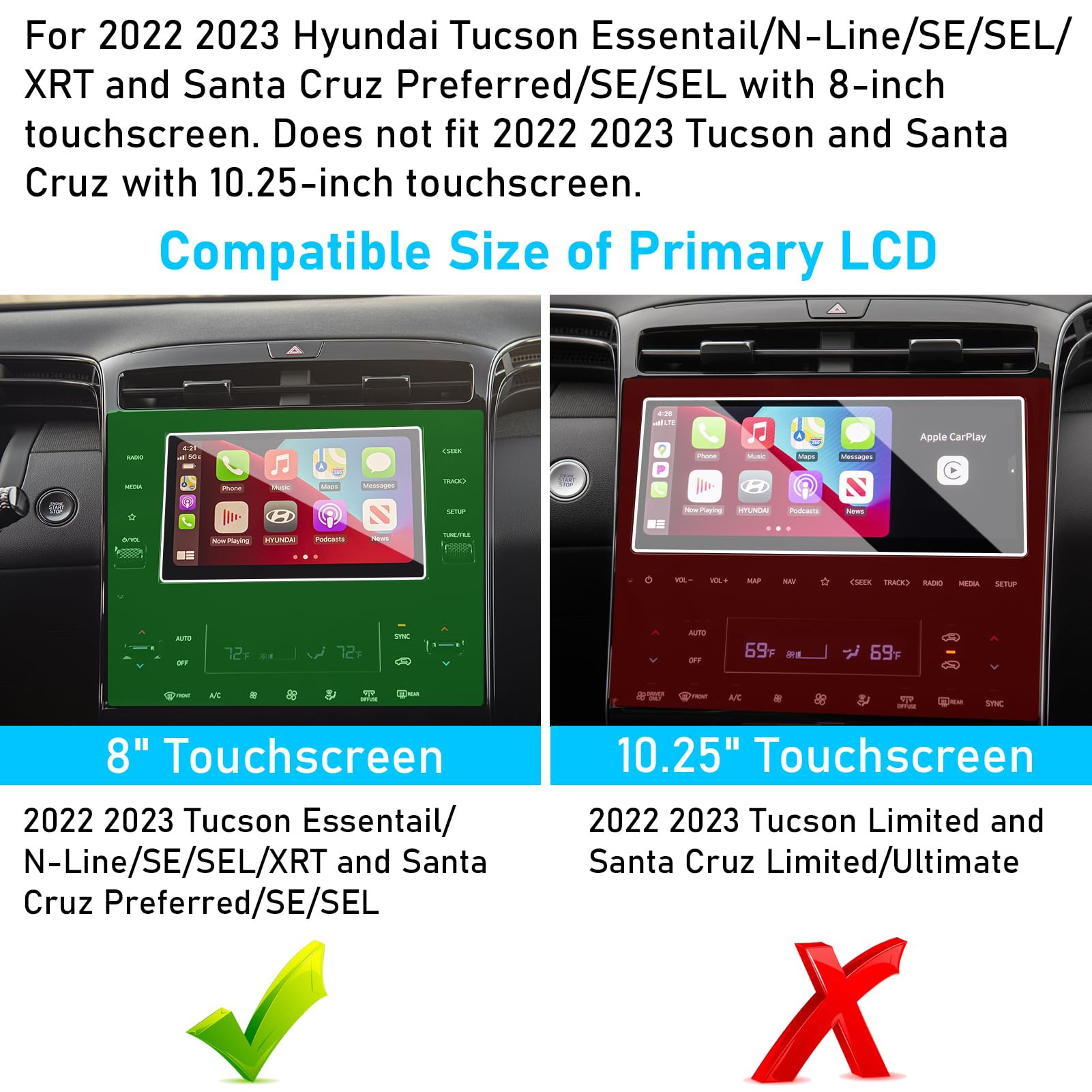 Ttcr Ii Compatible With 2022 2024 Hyundai Tucson Screen Protector Santa Cruz 8 Inch, Tempered Glass Touchscreen Protector 8 In For 2022 2024 Tucson Essentail/N Line/Se/Sel/Xrt And Santa Cruz