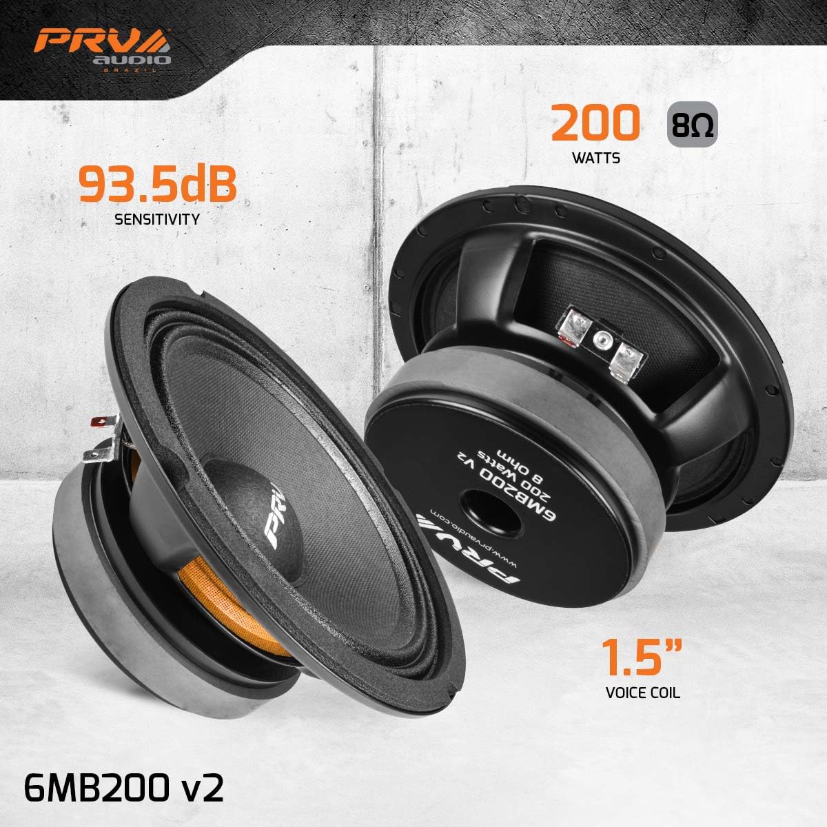 Prv Audio 6.5 Inch Midbass Speaker 6Mb200 V2 8 Ohm - 200 Watts 93.5 Db 1.5 Voice Coil - 6 Inch Speaker For Car Audio With Outsta