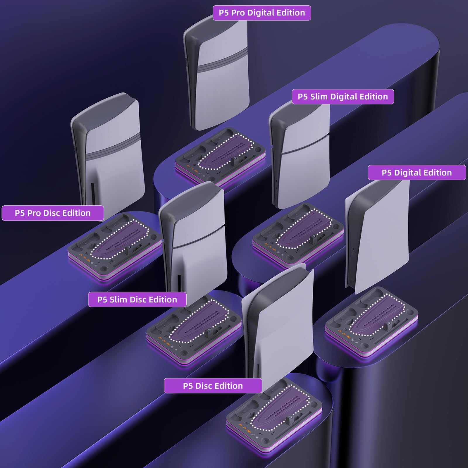 Wuxidixi Charger Dock Compatible With Ps Portal And Ps5 Controller, Ps5 Pro Stand And Cooling Station With Rgb Led Charging Dock