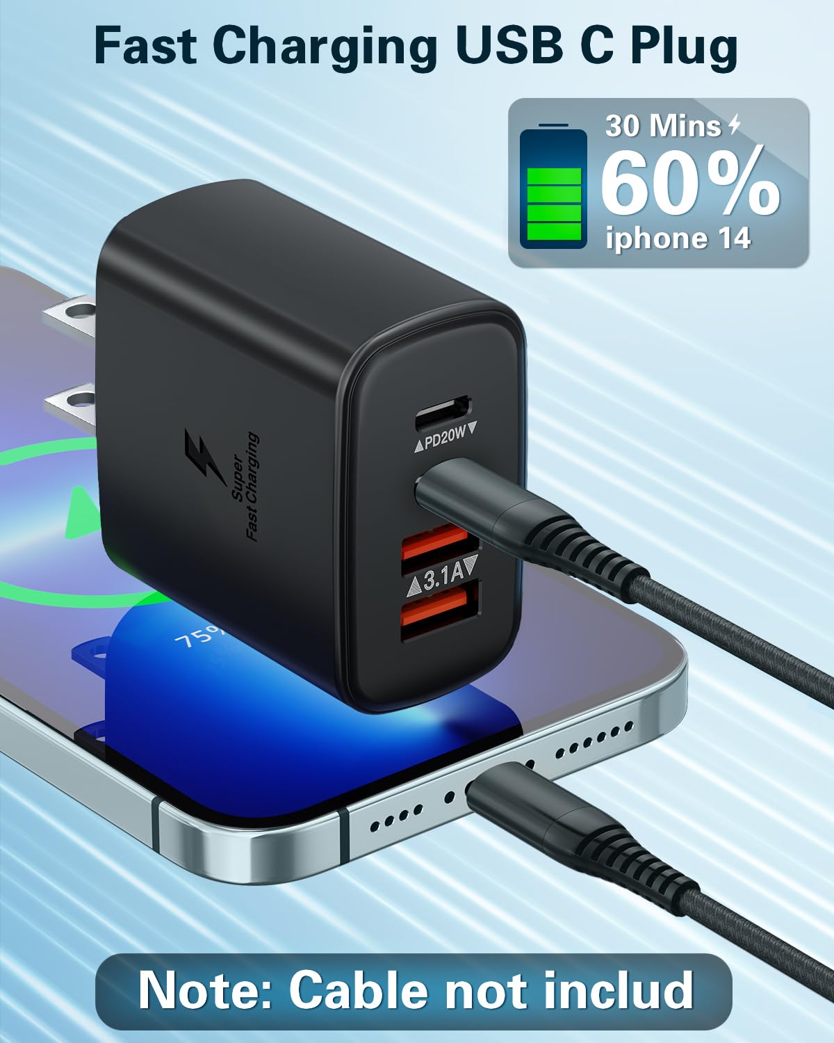 2 Pack Usb C Charger Block, 40W Fast Usb C Charging Block, 4 Port Pd Power Adapter + Qc Wall Plug Multiport Type C Charging Bloc