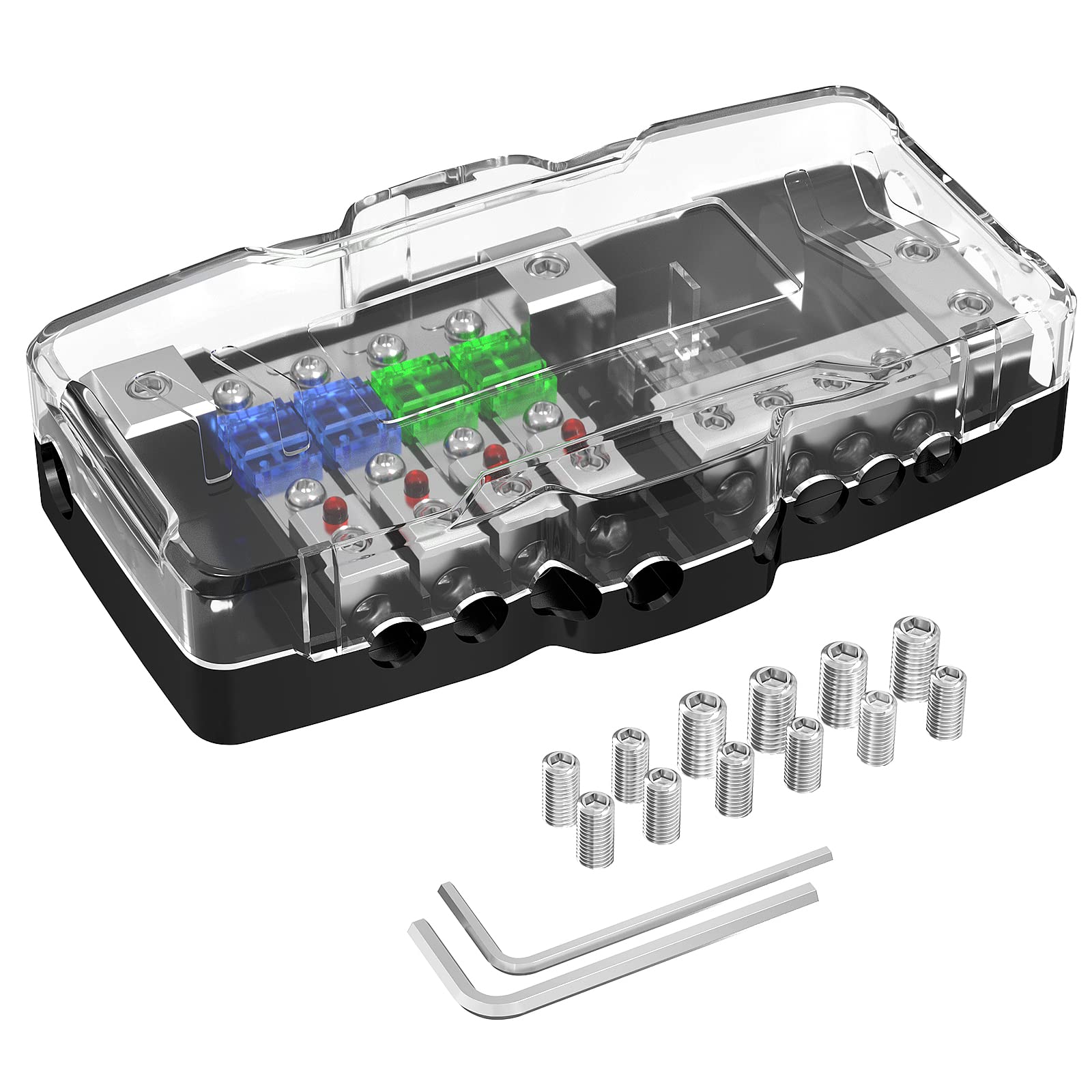 Joinfworld Fused Power Distribution Block Car Audio 4 Way Midi(Mini Anl) Fuse Block 12V 0/4 Gauge With Ground For Auto Utv Boat Stereo Amp