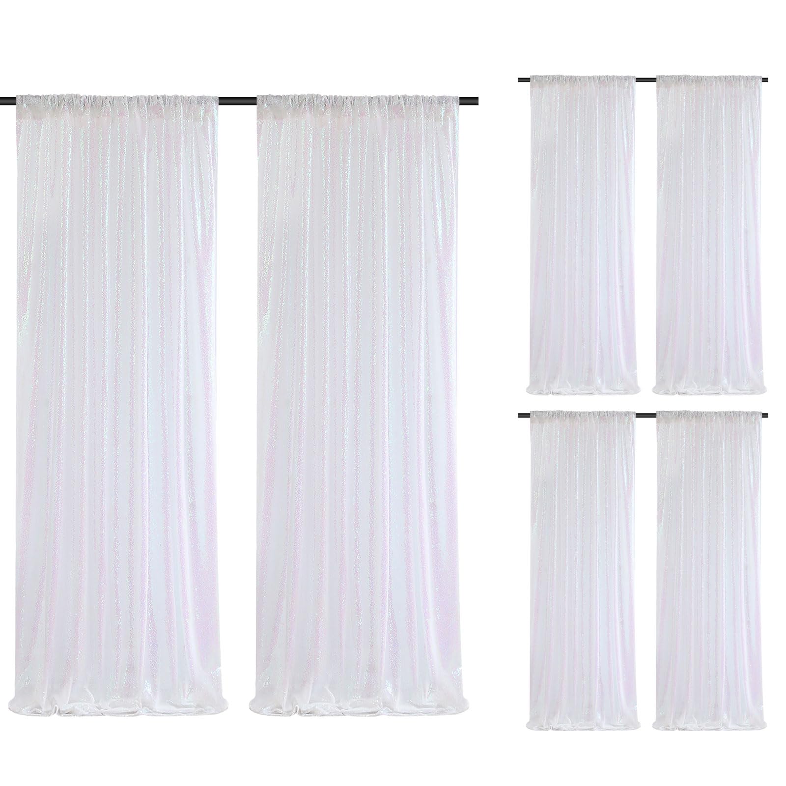 Soardream White Iridescent Sequin Backdrop Curtains 6 Pieces 2Ft X 8Ft Sequin Fabric Backdrop Glitter Drapes Baby Shower Backgro