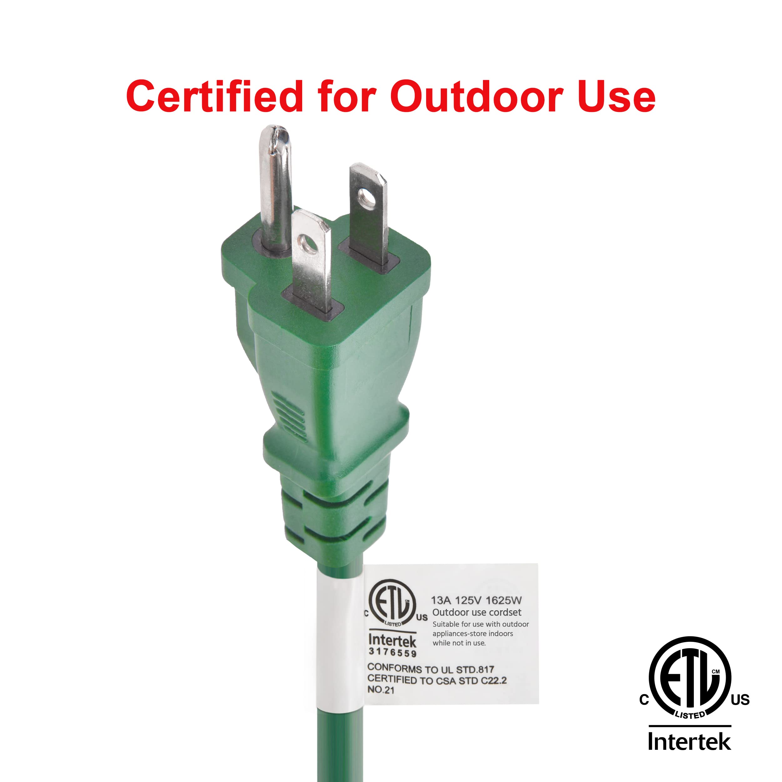 Clear Power 25Ft 16/3 Sjtw Green Landscape Extension Cord W/3 Inline Outlets & Outlet Covers, For Christmas Lights And Holiday D