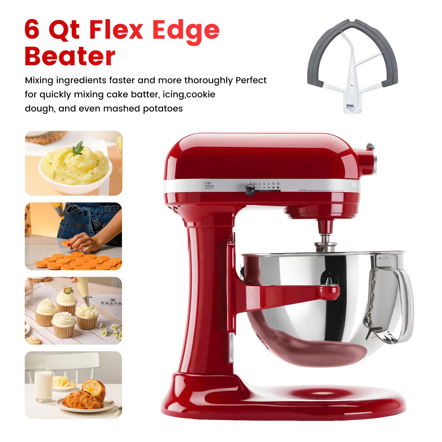 Flex Edge Beater Fit For Kitchenaid 6 Quart Bowl Lift Stand Mixers, Silicone Edges Kitchen Aid Paddle Attachment Mixer Accessory