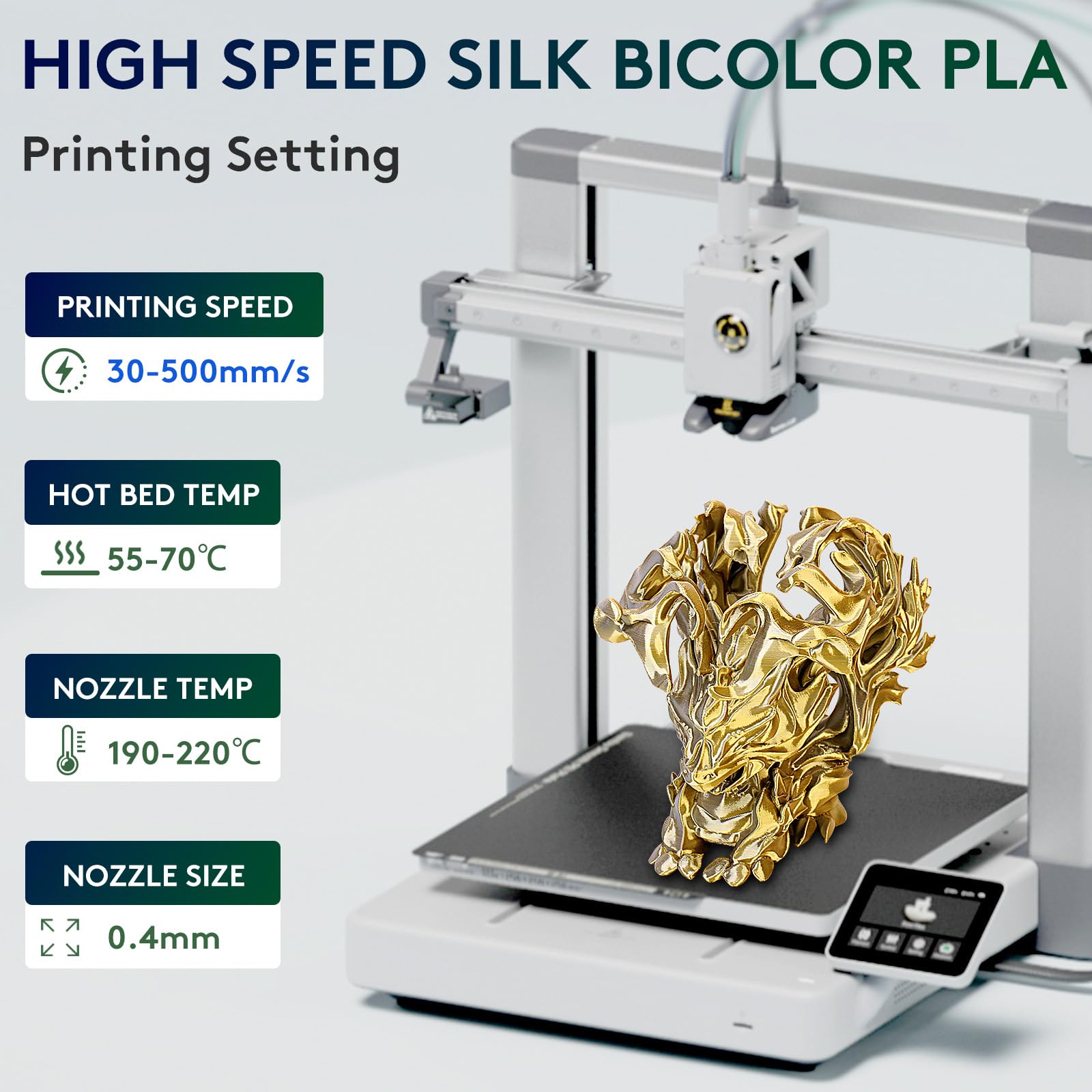 Eryone Silk Dual Color Pla Filament 3D Printer 1.75Mm +/- 0.03Mm, Bicolor Filament Two Tone Pla 1Kg(2.2Lbs) Cardboard Spool, Gol