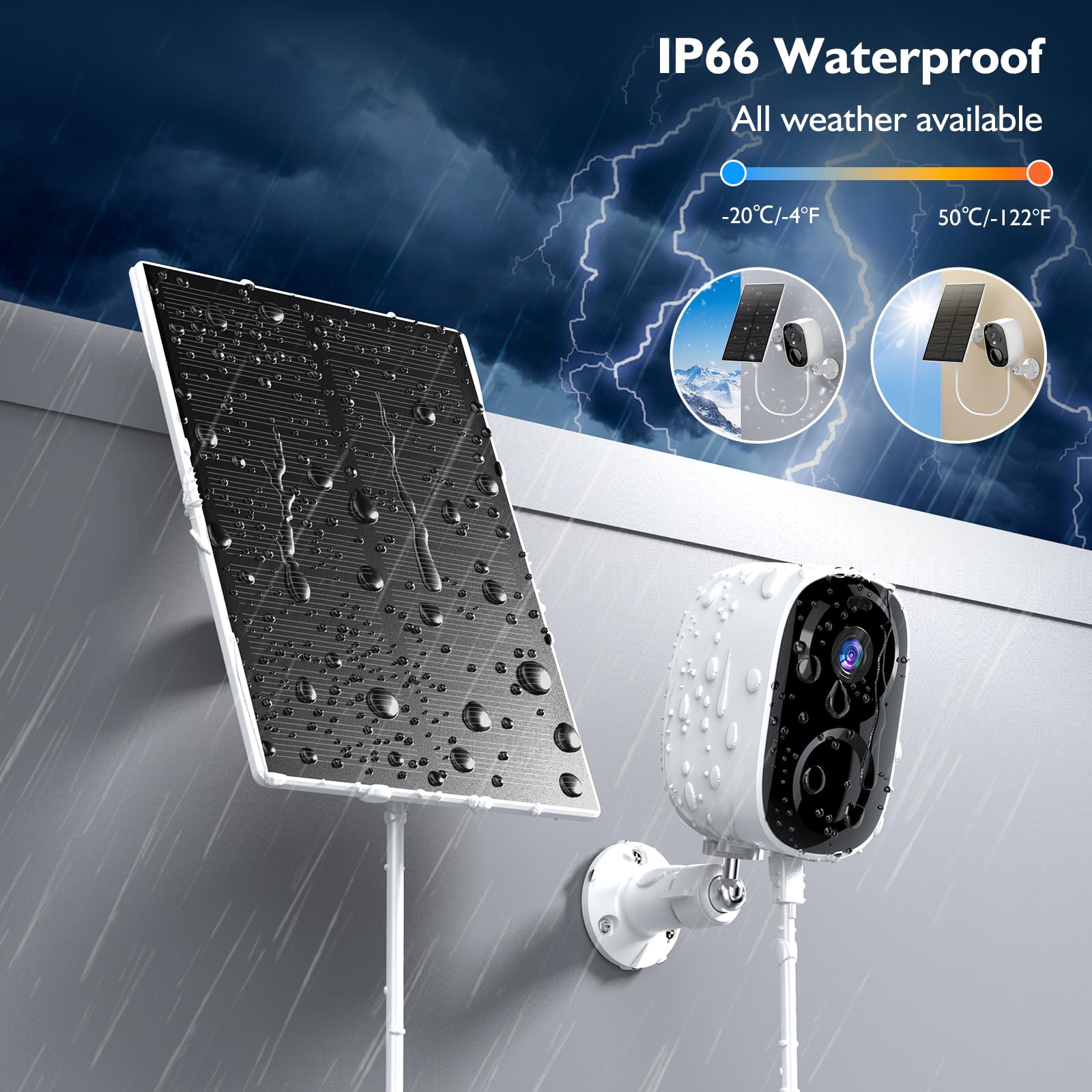 Hawkray Solar Security Cameras Outdoor, 2K Battery Powered Wifi Bluetooth Surveillance Wireless Outdoor Cameras For Home Securit