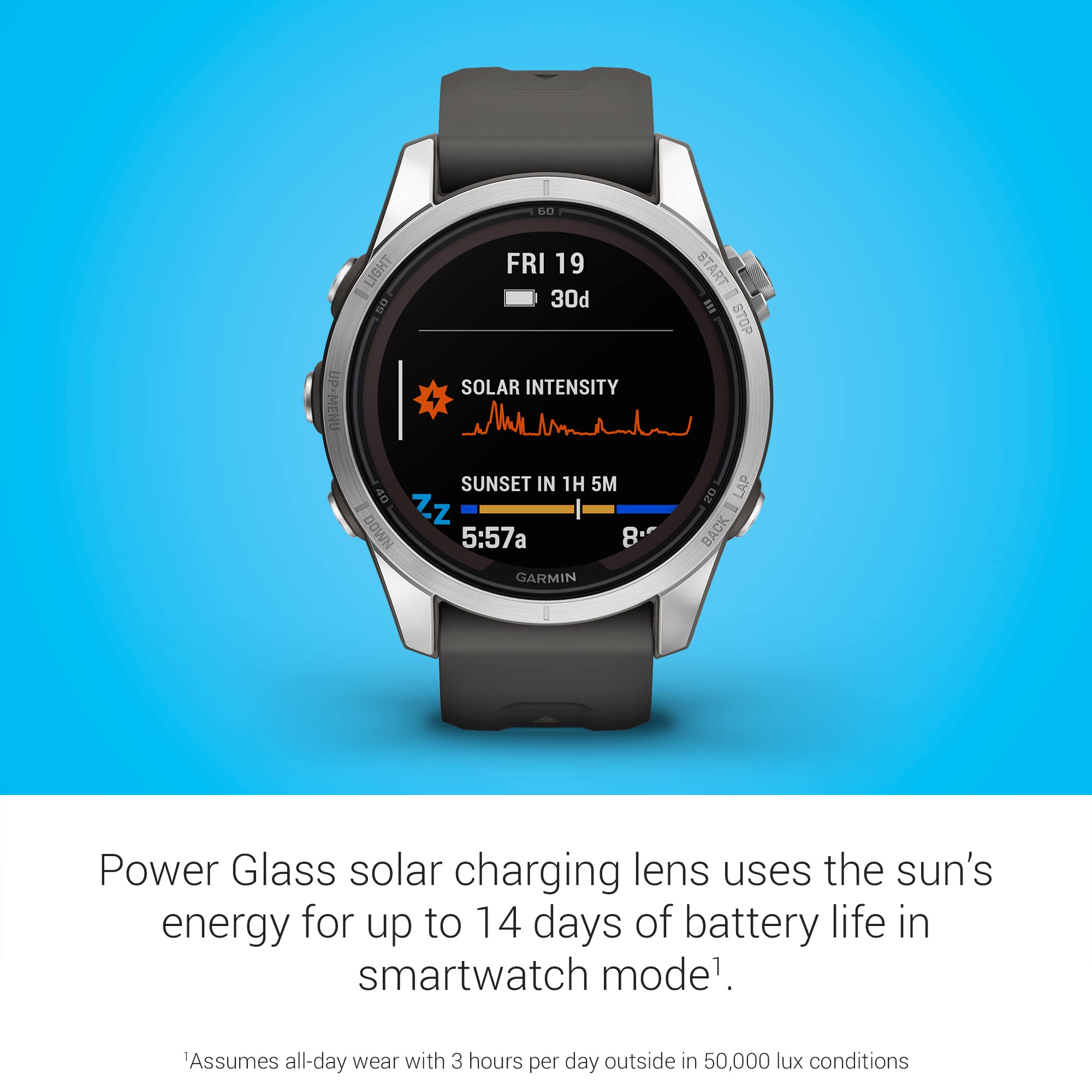 Garmin Fenix 7S Pro Solar, Multisport Gps Smartwatch, Built In Flashlight, Solar Charging Capability, Graphite