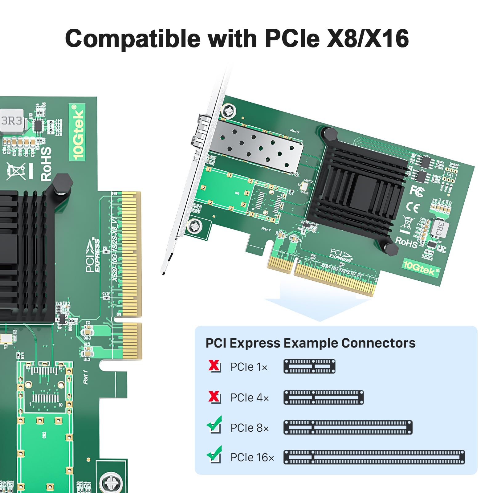 10Gtek 10Gb Pci E Nic Network Card, Single Sfp+ Port, With Intel 82599En Controller, Ethernet Lan Adapter Support Windows Server