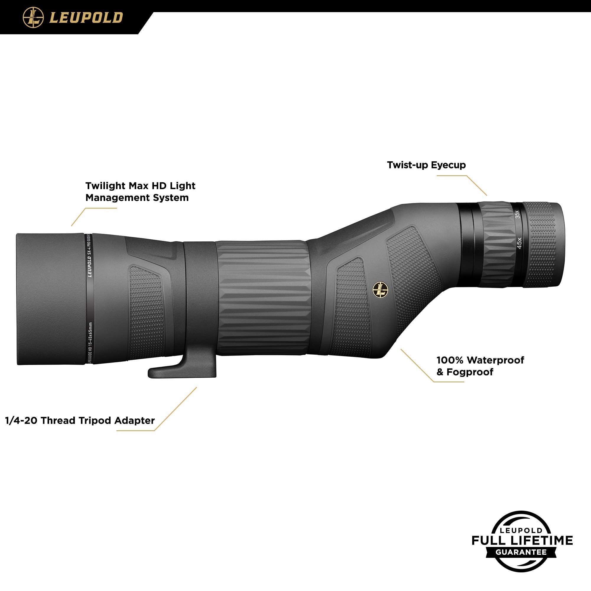 Leupold Sx 4 Pro Guide Hd 15 45X65Mm Spotting Scope   Strait Eyepiece