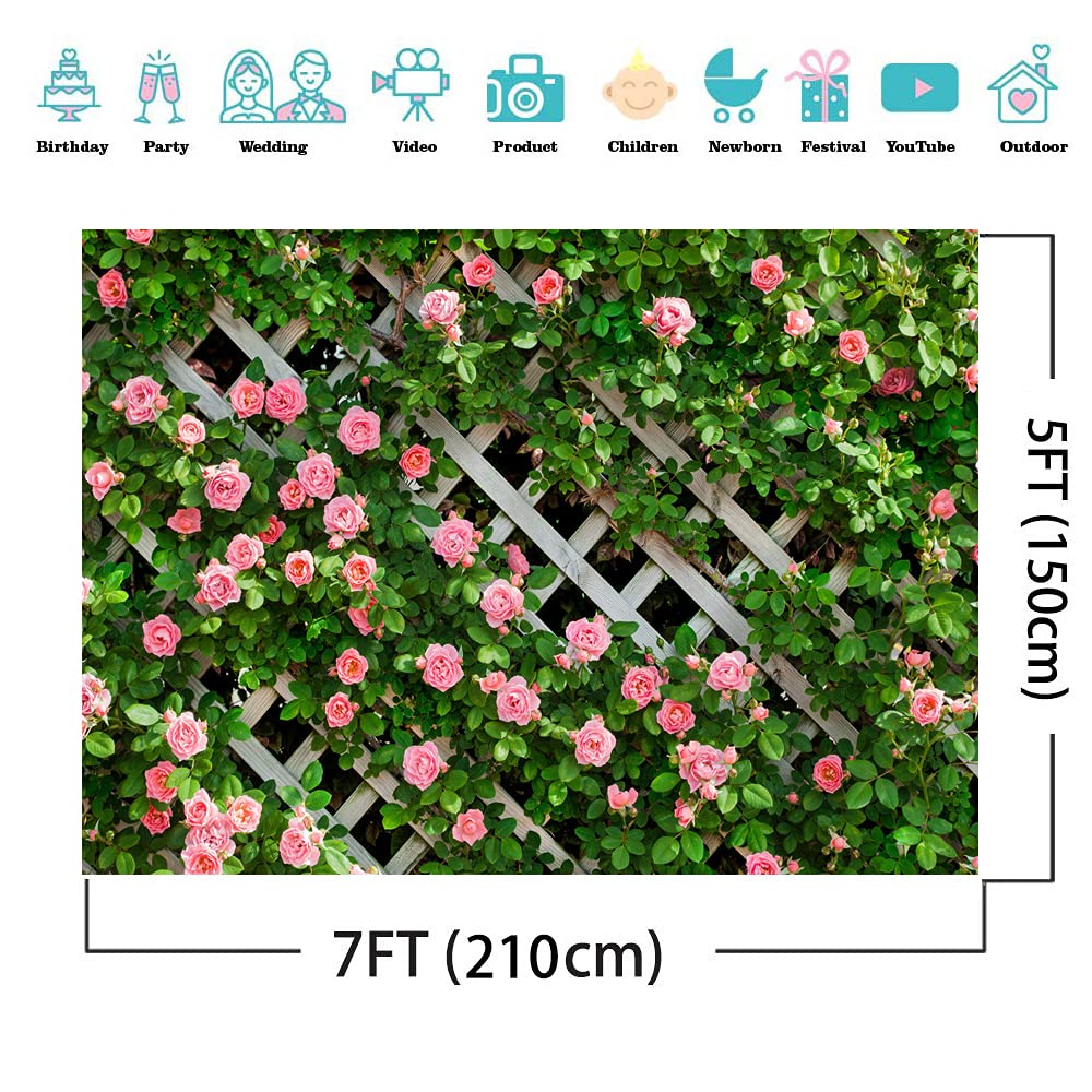 Aiikes 7X5Ft Flowers Backdrop For Photography Spring Floral Photo Backdrop Green Leaf Fence Backdrops Birthday Party Decoration