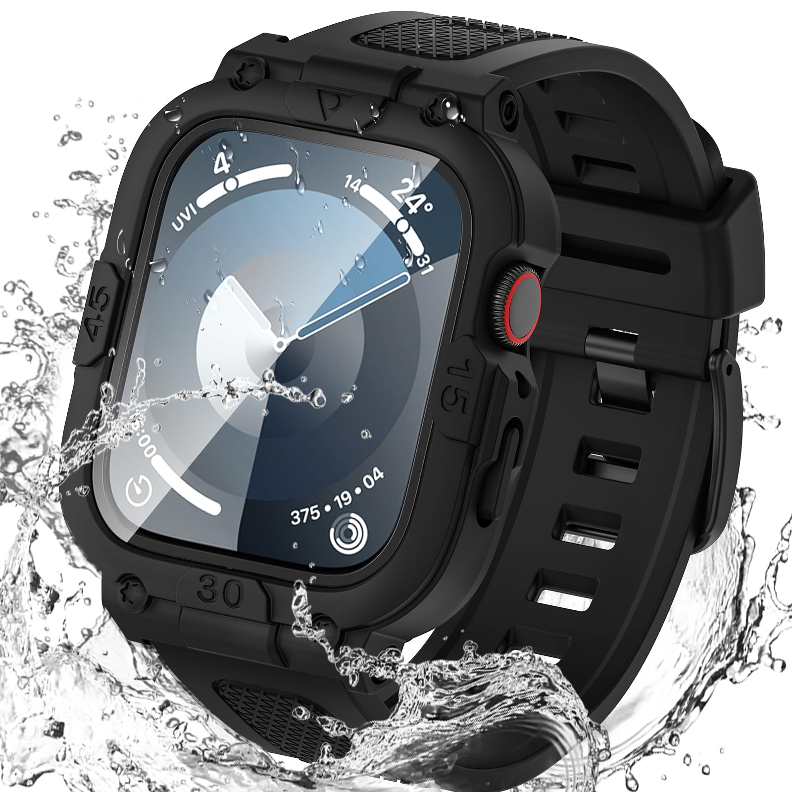 Goton 3 In 1 Waterproof Case And Band With Tempered Glass Screen Protector For Apple Watch Series Se2 Se 6 5 4 44Mm, Hard Pc Bum