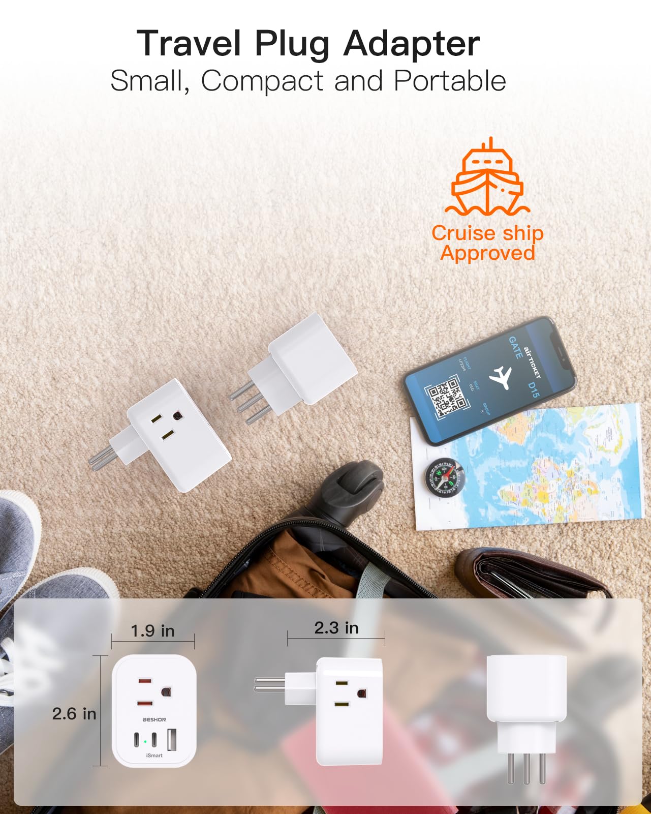 ?2 Pack? Switzerland Travel Plug Adapter, Type J Power Adapter With 3 Outlets, 3 Usb Ports (2 Usb C), Travel Essentials Us To Sw