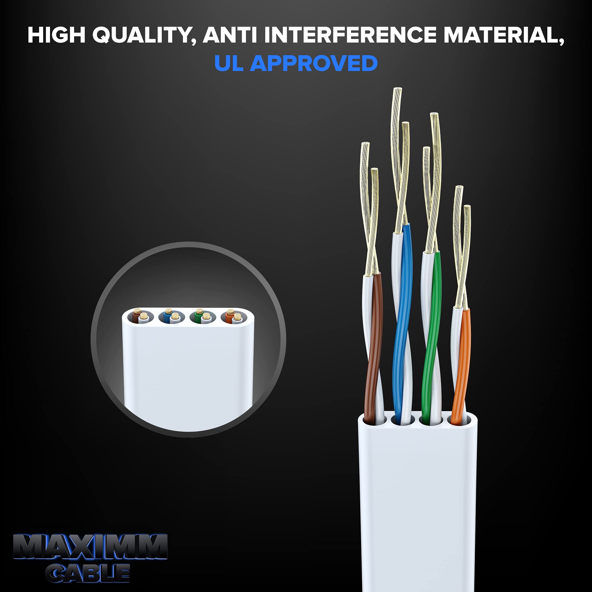 Cat 6 Ethernet Cable 20 Ft   With A Flat, Space Saving Design High Speed Internet & Network Lan Patch Cable, Rj45 Connectors   20Ft / White / 10 Pack   Perfect For Gaming, Streaming, And More