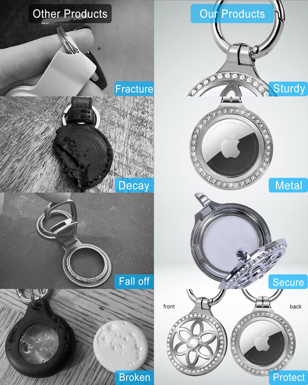 Deerlet Airtag Holder Airtag Case With Key Ring Airtag Keychain Metal Protective Apple Air Tag Holder For Dog, Cat, Kids, Keys,
