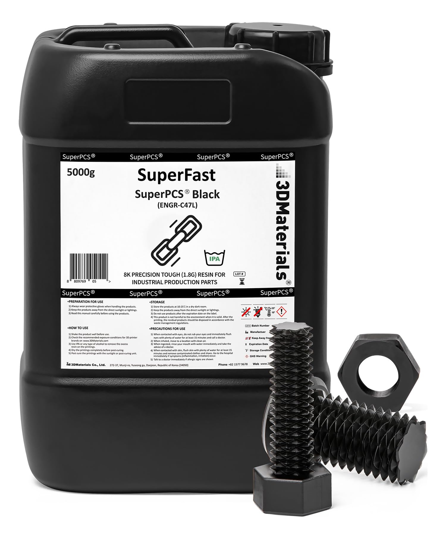 Superpcs 3D Printer Resin, Toughest And Fastest, 50Um 18Gpa Print In 15 Sec, Made In Korea By 3Dmaterials (5000G, Black)