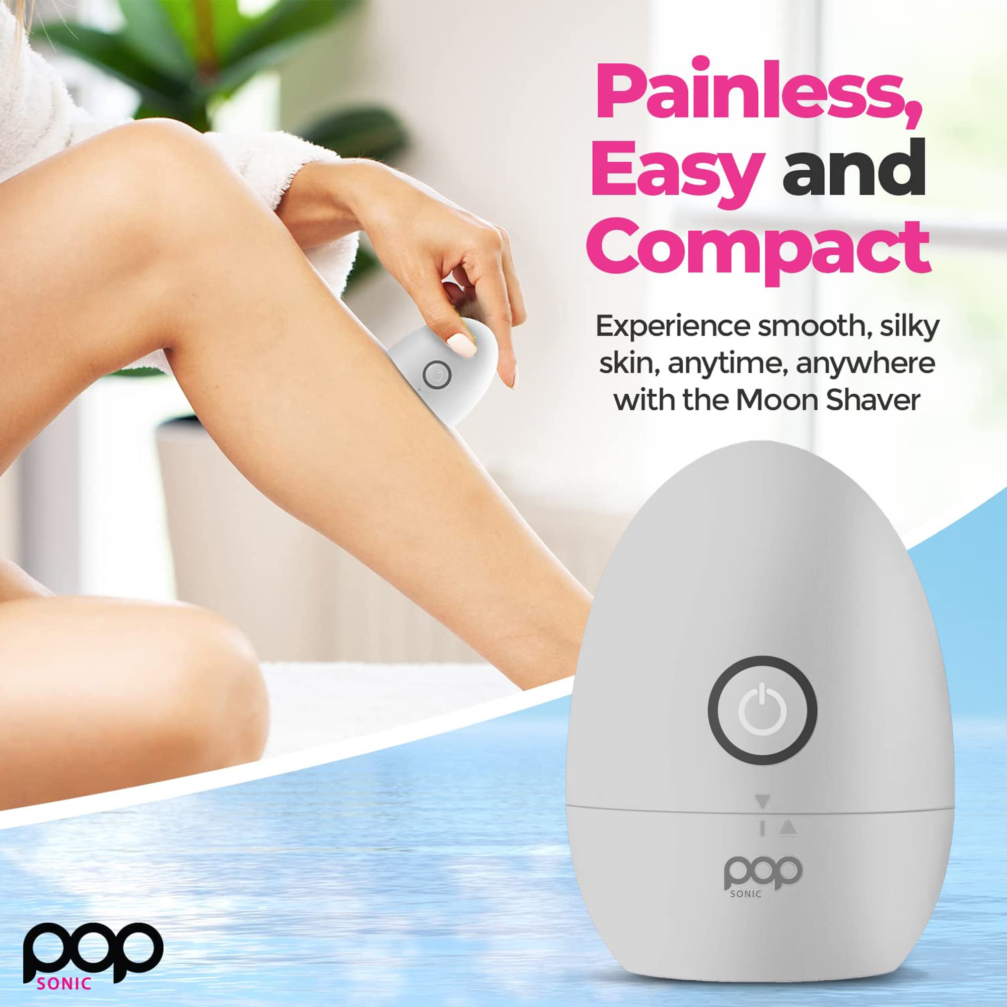 Pop Sonic Moon Shaver (Silver) - Face & Body Shavers For Men & Women - 3 Floating Rotary Heads Face Shaver W/Removable Cap - Lon
