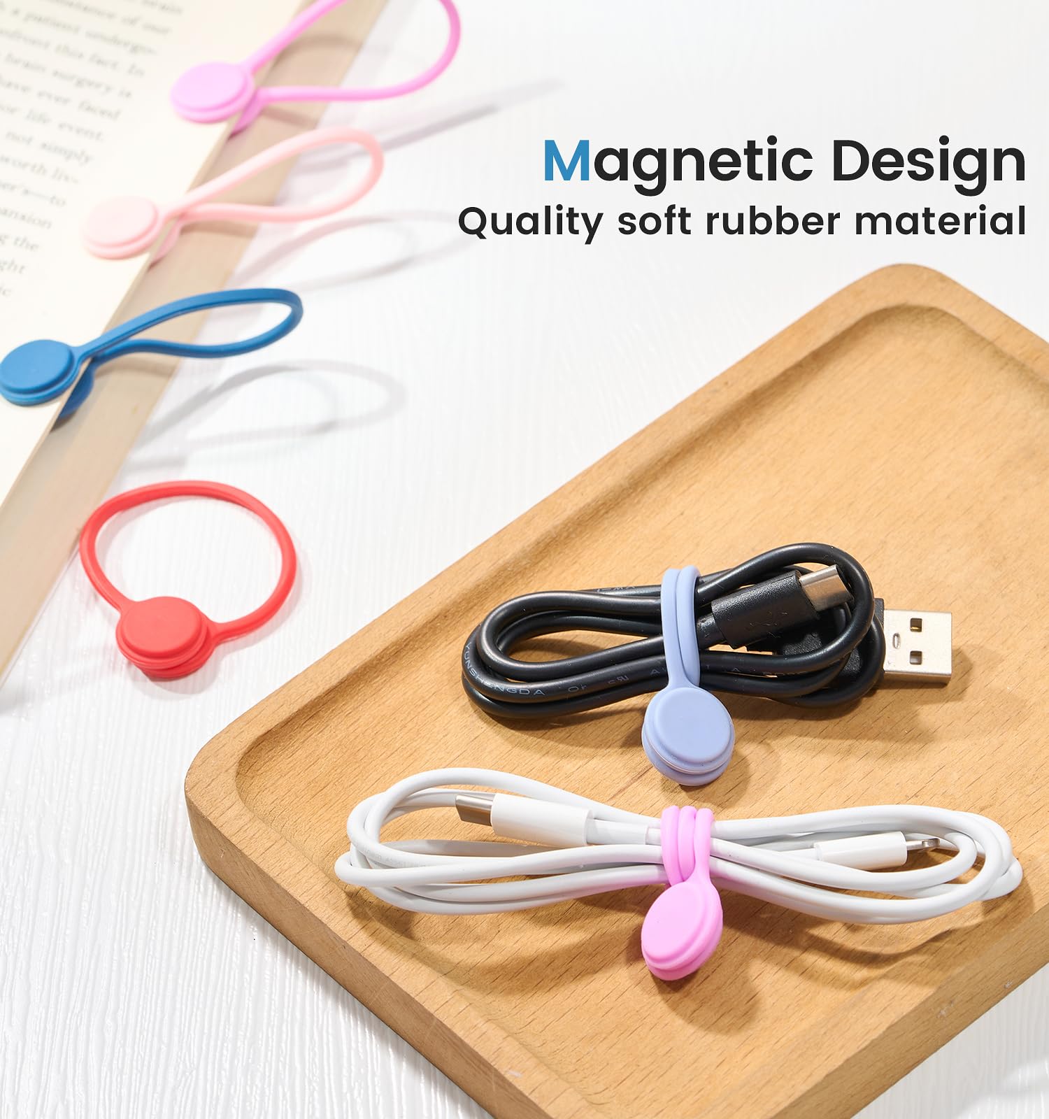 Joseche Reusable Silicone Magnetic Cable Ties For Bundling And Organizing, Hanging & Holding Stuff, Book Markers, Fridge Magnets