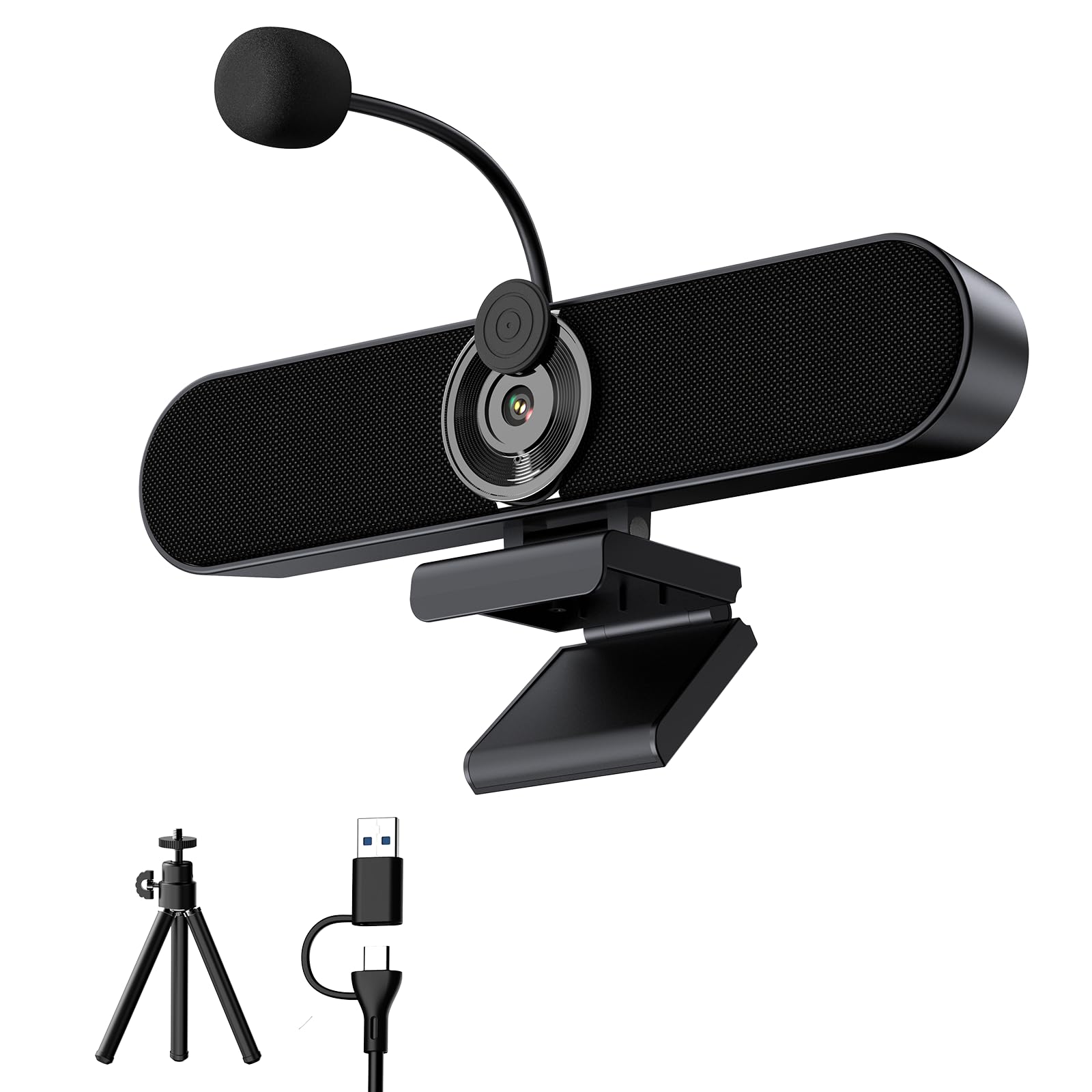 Inwa 2K Webcam Computer Speaker with Microphone, Privacy Shutter, ClipOn