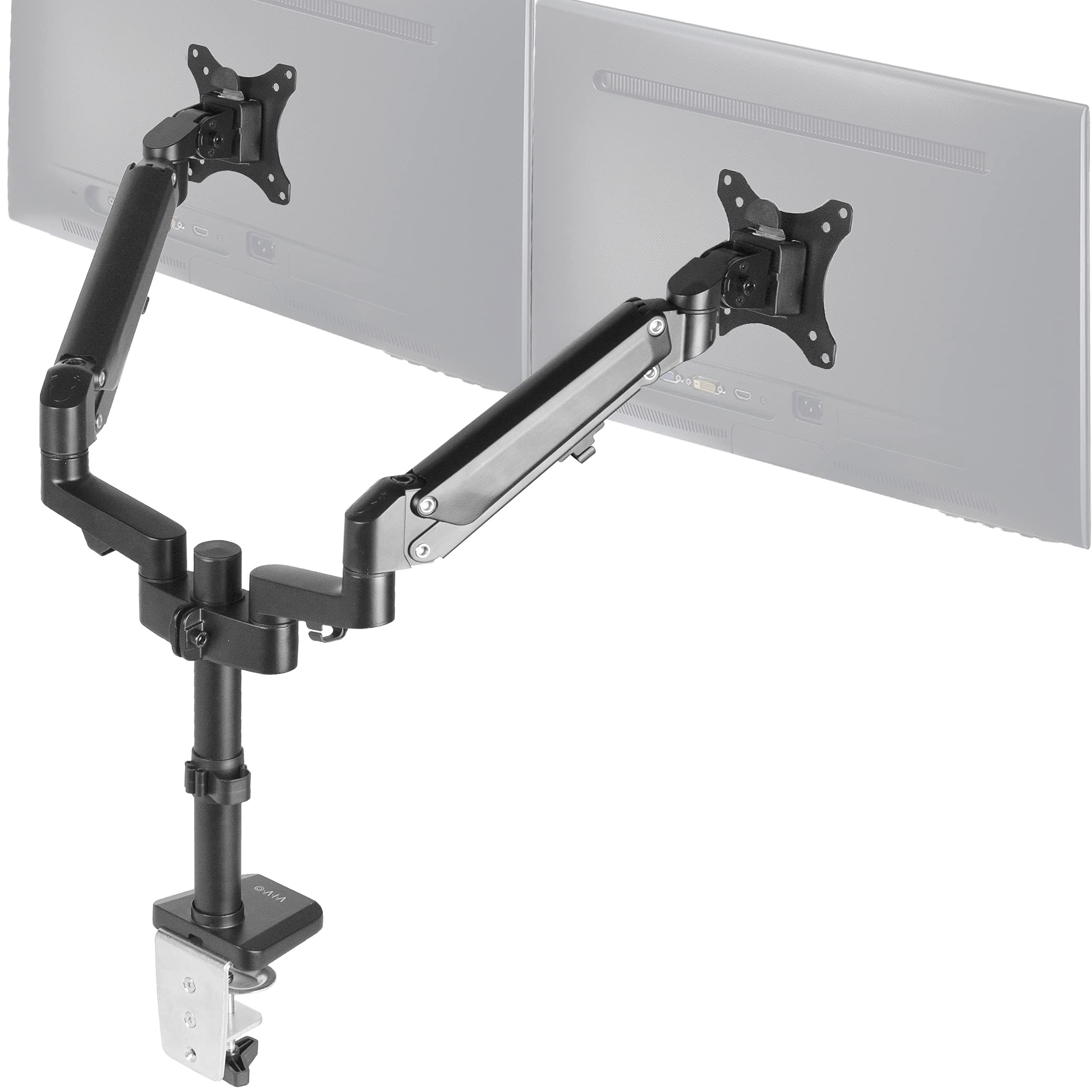 VIVO Heavy Duty Dual 17 to 32 inch Monitor Pneumatic Spring Arm Stand, Aluminum Clamp on Desk Mount, Fits 2 Screens, Max VESA 100x100, Black, STAND V200G