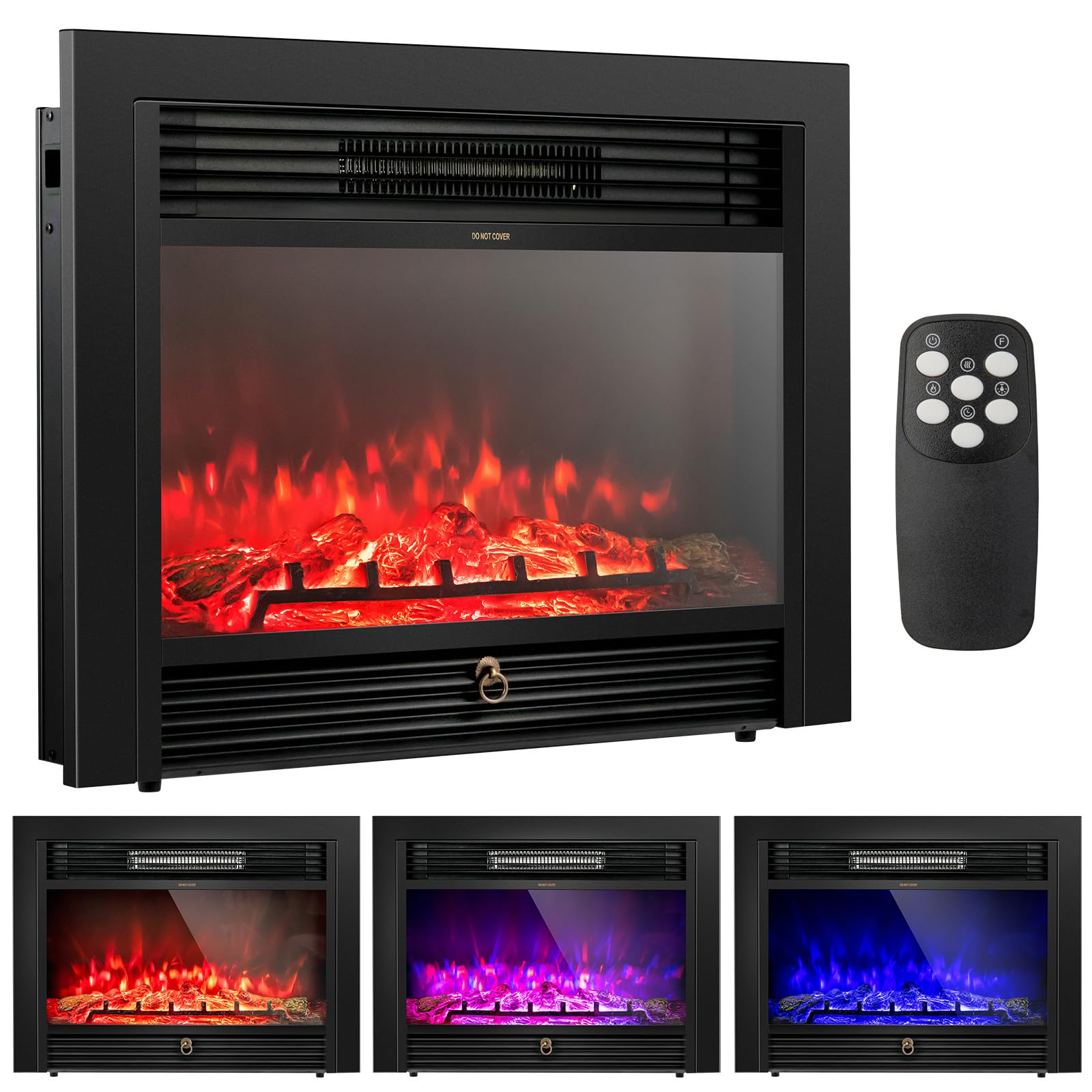 Costway 28.5 Inch Electric Fireplace Inserts, 750W/1500W Wall Recessed And Freestanding Fireplace With 3 Flame Colors, 5 Brightness Settings, 8H Timer, Remote Control, Heater For Indoor Use
