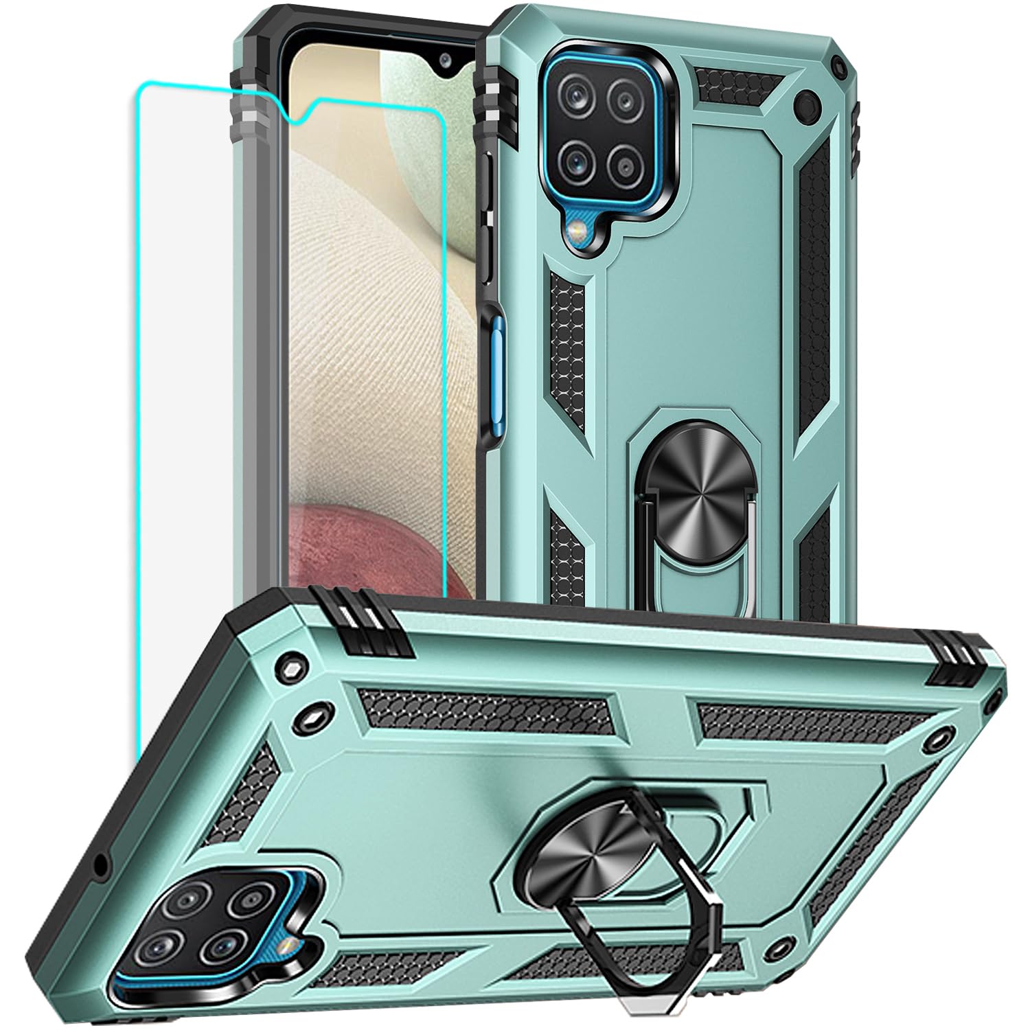 Yiakeng for Galaxy A12 Phone Case, Samsung A12 Phone Case with HD Screen Protector, Military Grade Protective Cases with Ring fo