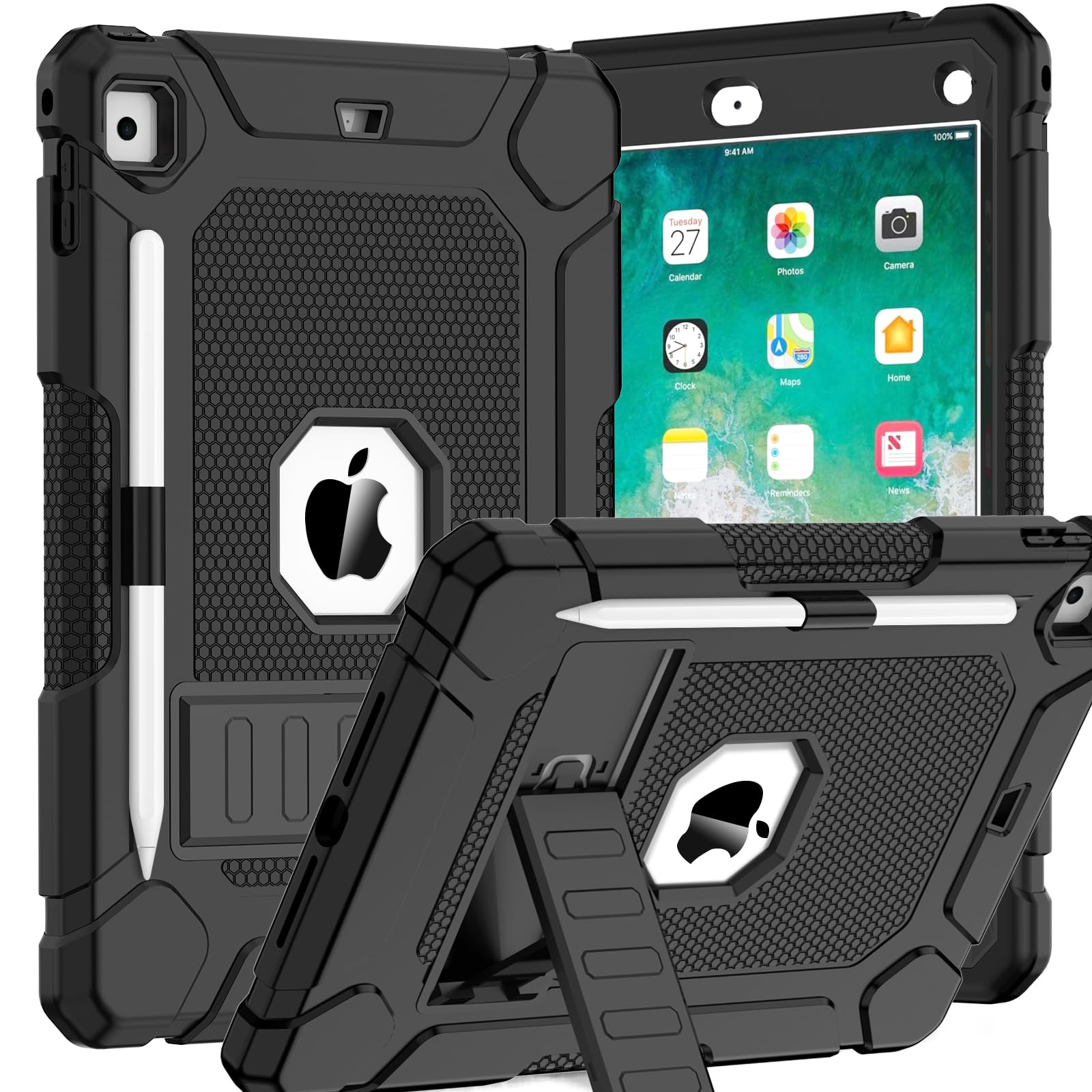 BMOUO Case for iPad 6th 5th Generation (iPad 9.7 inch, 2018/2017), Shockproof Protective iPad 9.7 Case with Built-in Stand/Penci