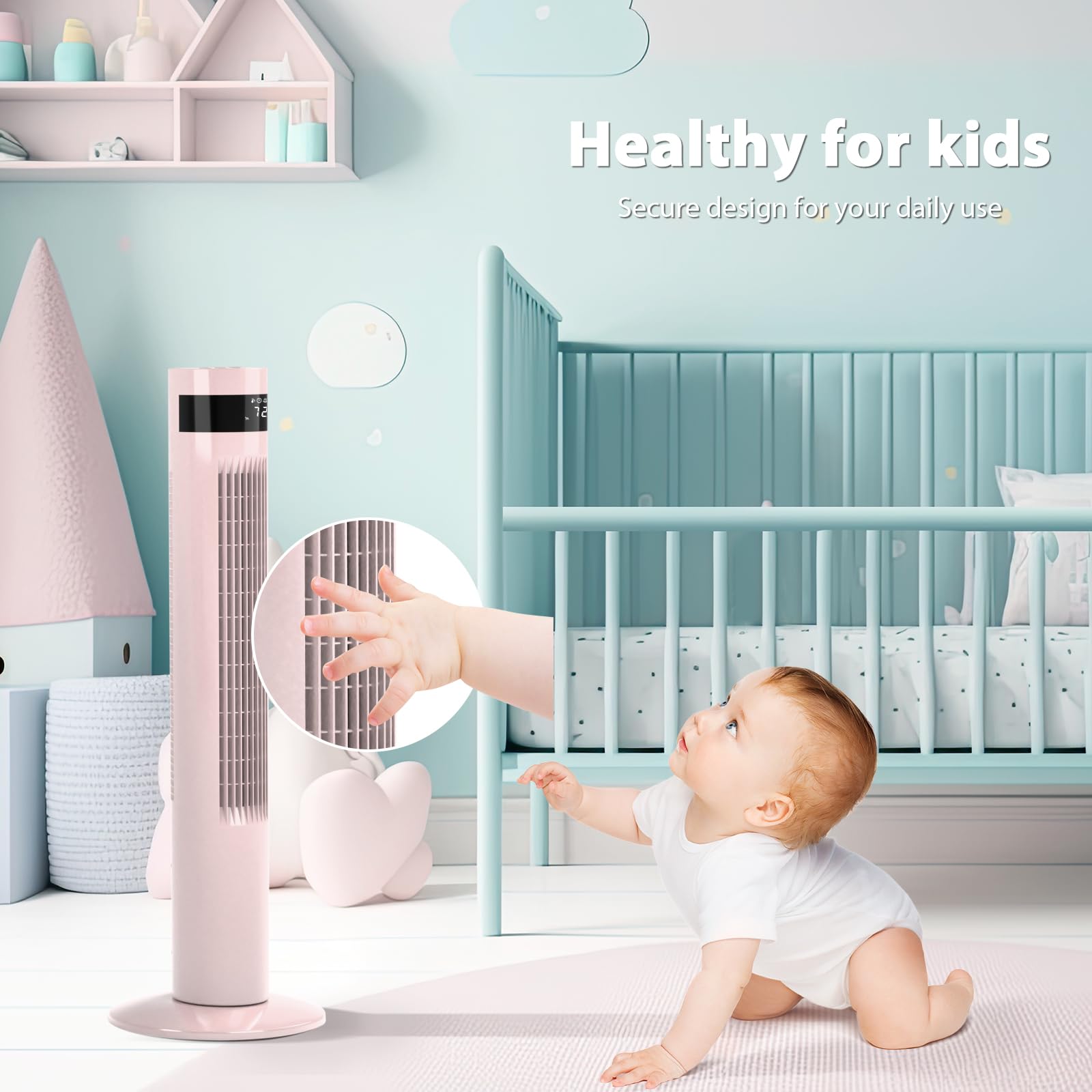 Antarctic Star Tower Fan Portable Electric Oscillating Fan Quiet Cooling Remote Control Standing Bladeless Floor Fans 3 Speeds W