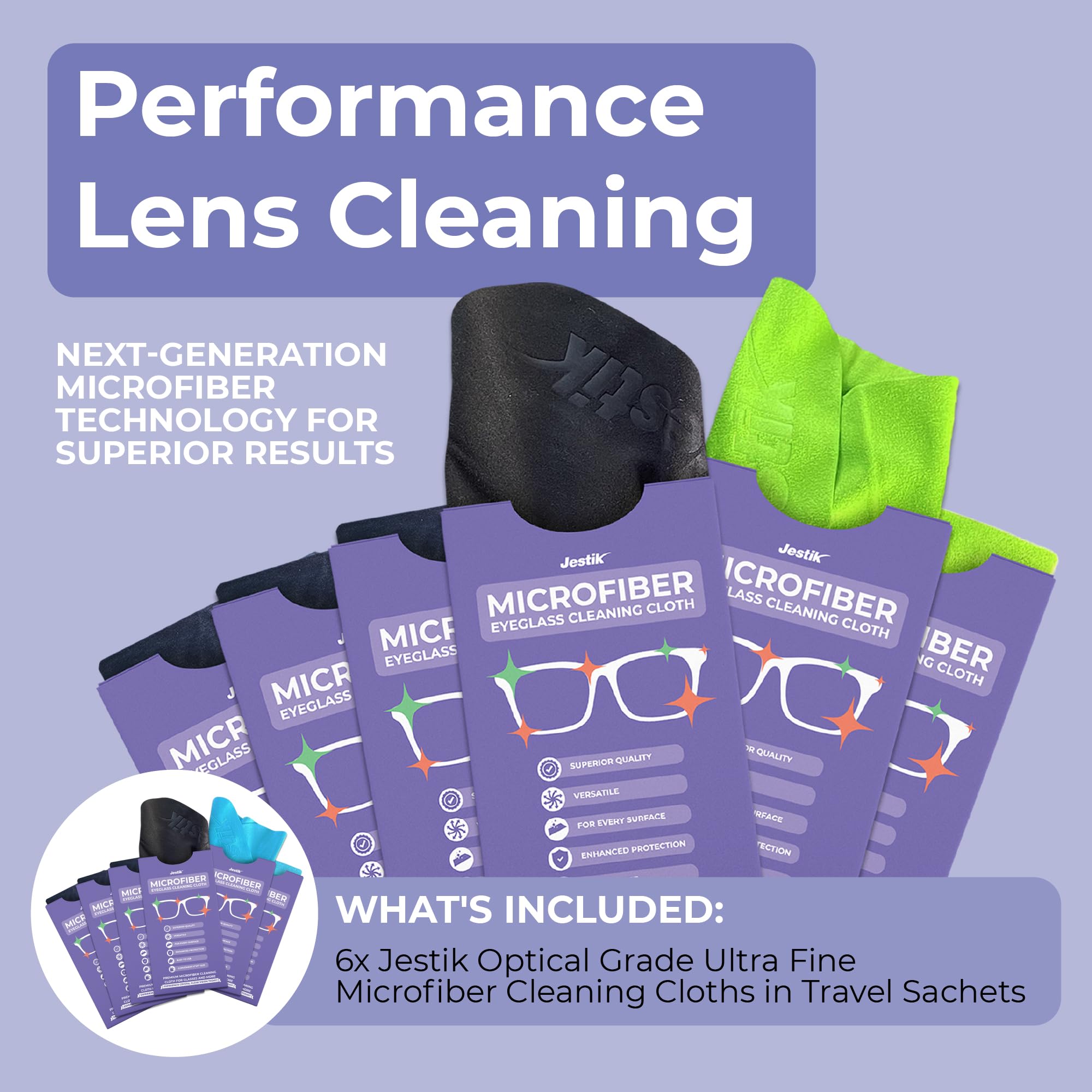 Jestik Microfiber Cleaning Cloth   Japanese Lens Wipes for Eyeglasses, Camera Lenses, Screens & More   Versatile Glasses Cleaner Cloths, Lint Free, Washable (Black/Green   Pack of 6)