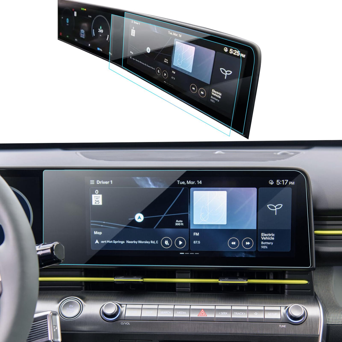Lantu 2Pcs Car Screen Protector For 2024 Hyundai Kona Accessories 12.3'' Nano Gps Navigation Touchscreen Protector Film Hd Clear