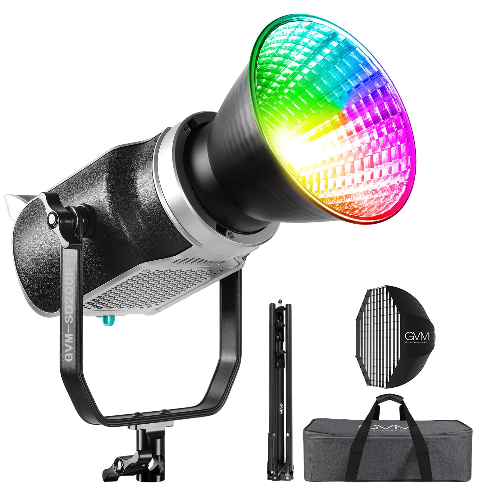 Gvm Rgb Video Light Kit, 200W Bi Color Led Video Lighting With Dmx Bowens Mount Softbox & Stand, Studio Light For Photography Sh
