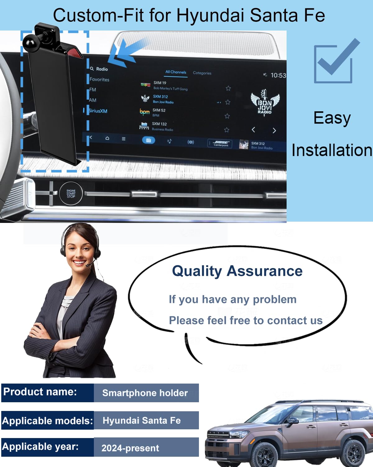 Oricarmes 2025 Santa Fe Phone Mount,Magnetic Phone Holder,Made For 2024-Present Santa Fe,Santa Fe 2025 Accessories,Santa Fe Cust