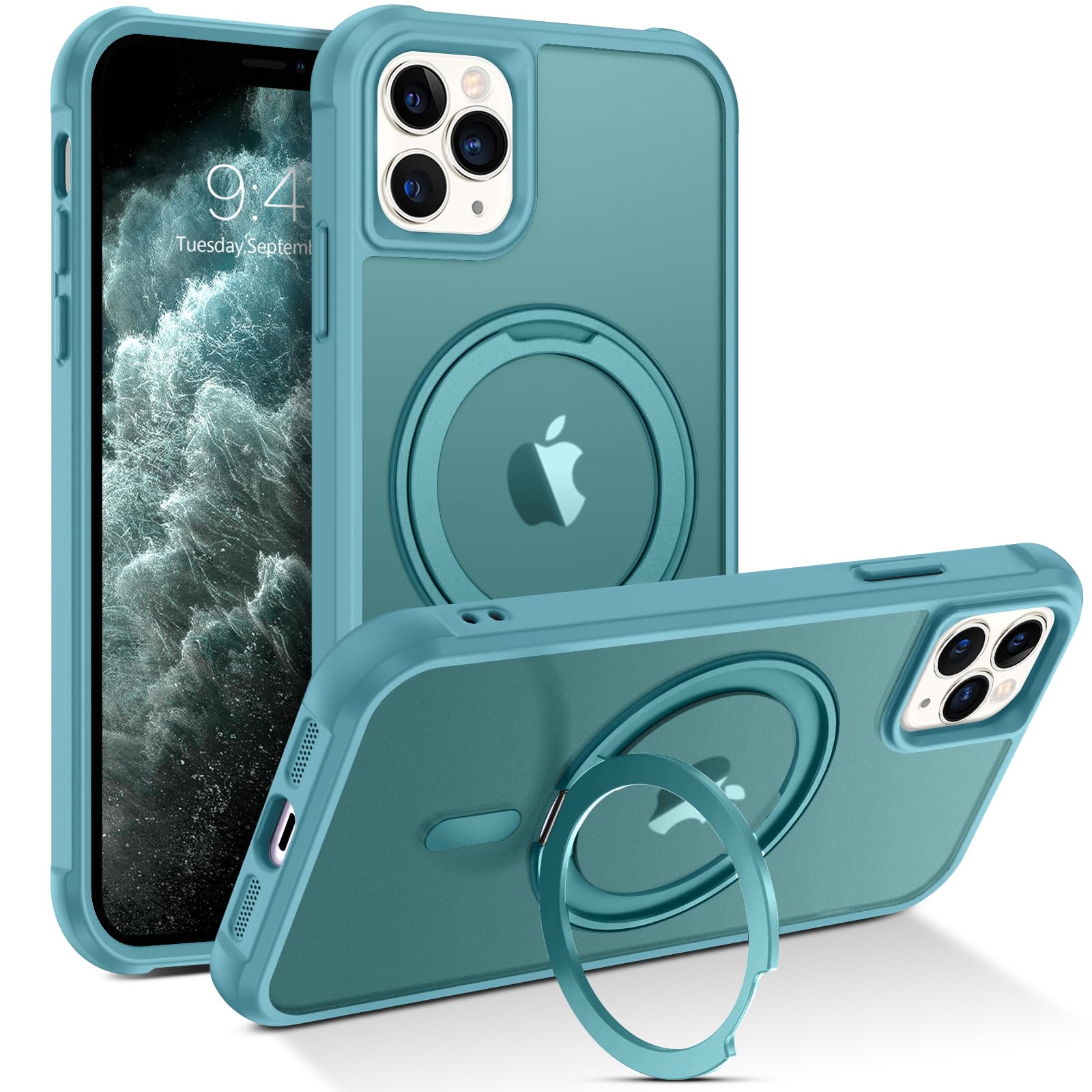 BENTOBEN for Magnetic iPhone 11 Pro Max Phone Case [Compatible with MagSafe] Rotatable Ring Holder Kickstand Design Shockproof W