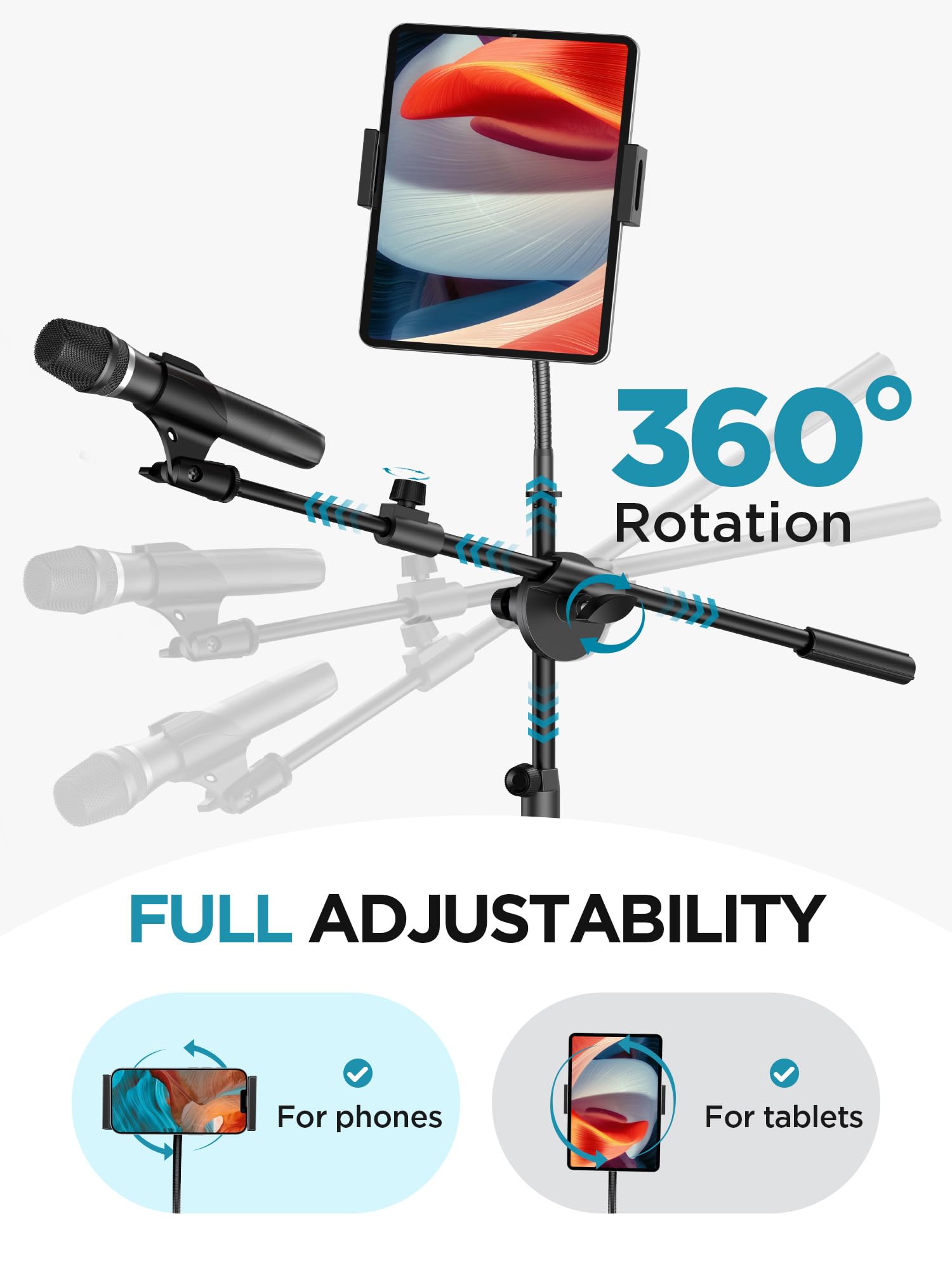 Innogear Mic Stand, 6 In 1 Microphone Stand Floor With Tablet Phone Holder Height Adjustable From 30 To 72 Mic Stand Tripod Boom