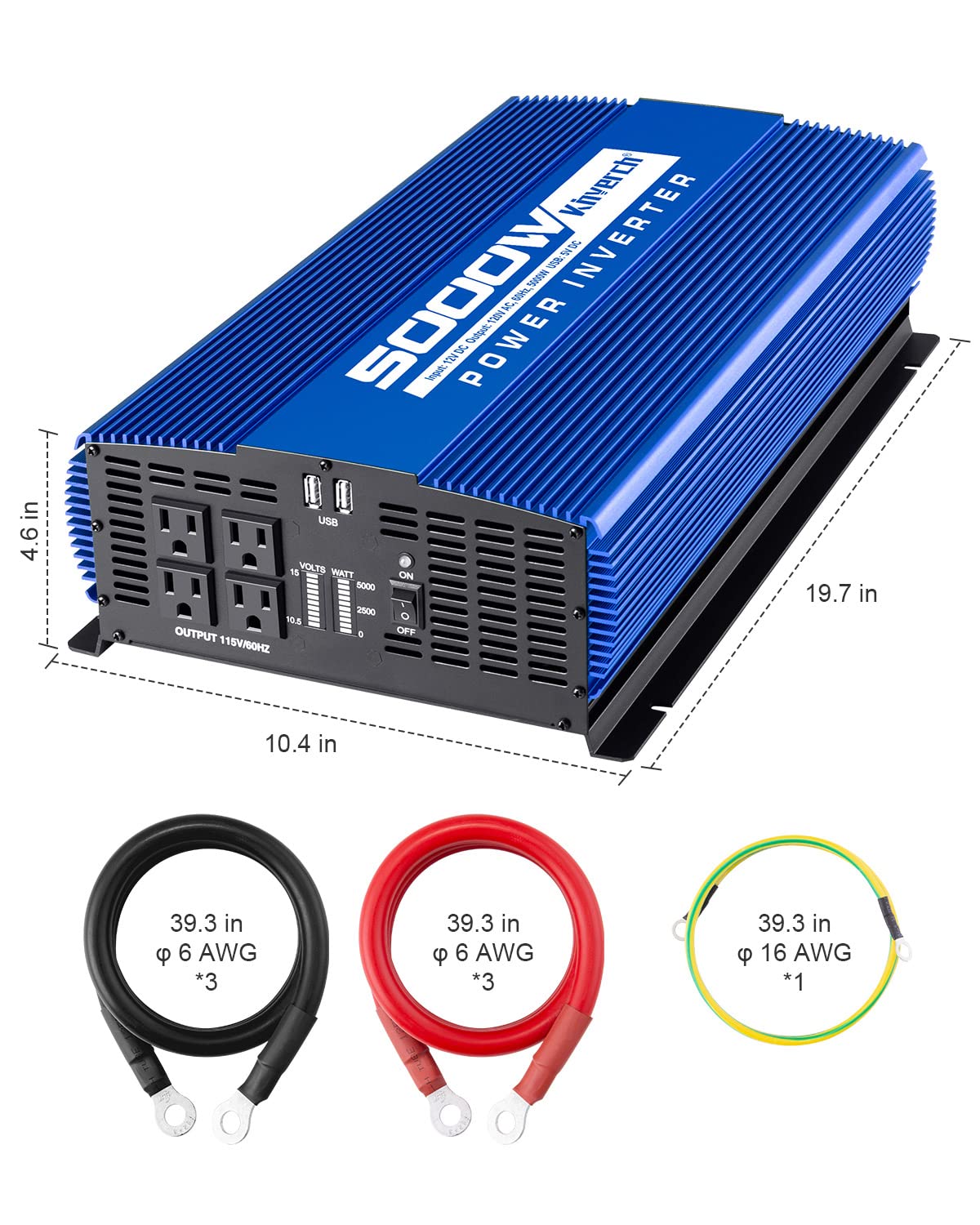 Kinverch 5000W Power Inverter 12V To 110V Car Inverter With 4Ac Outlets 2Usb Ports For Camping/Truck/Rv/Home