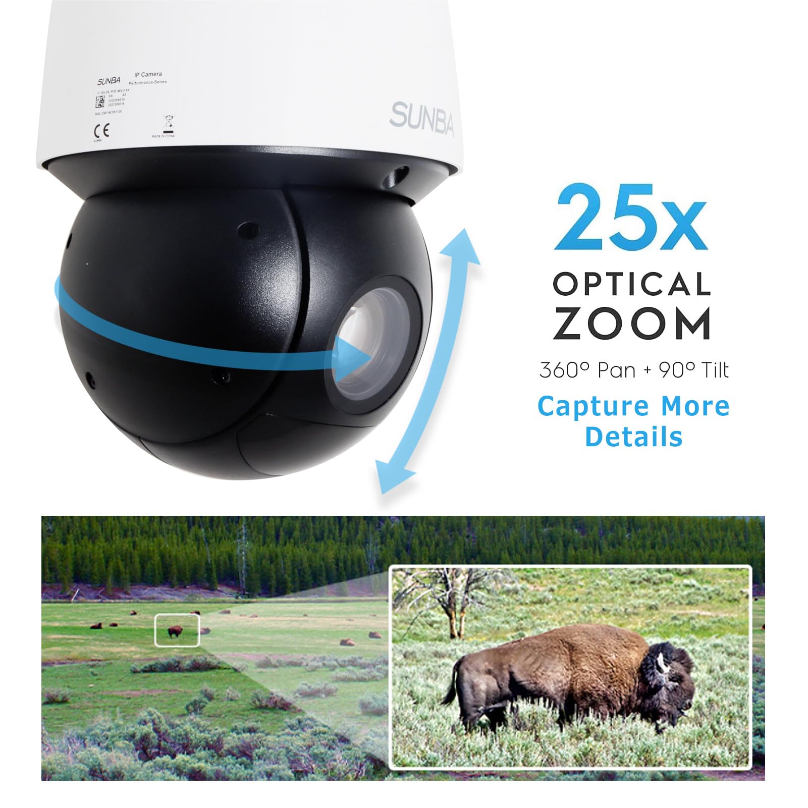 Sunba Auto Tracking Ptz Camera Poe+ Outdoor, 4Mp 25X Optical Zoom Smart Security Dome, Rtmp For Youtube Live Streaming, Two Way