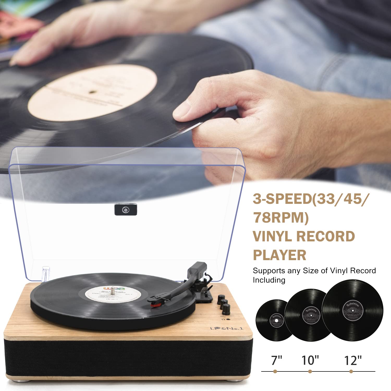 Vinyl Record Player 3 Speed Belt Drive Turntable With Stereo Speakers And Usb Play&Recording (Light Wood)