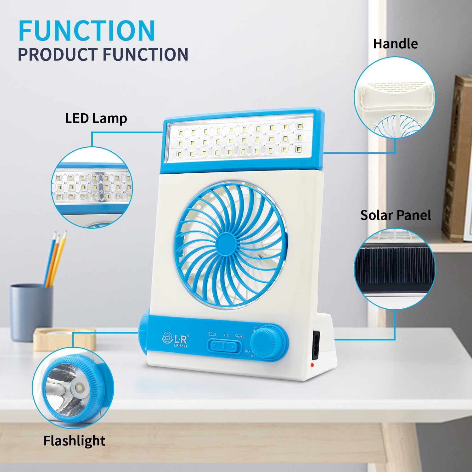 Ansee Solar Fan Camping Fan Cooling Table Fans 3 In 1 Multi Function With Eye Care Led Table Lamp Flashlight Torch Solar Panel A