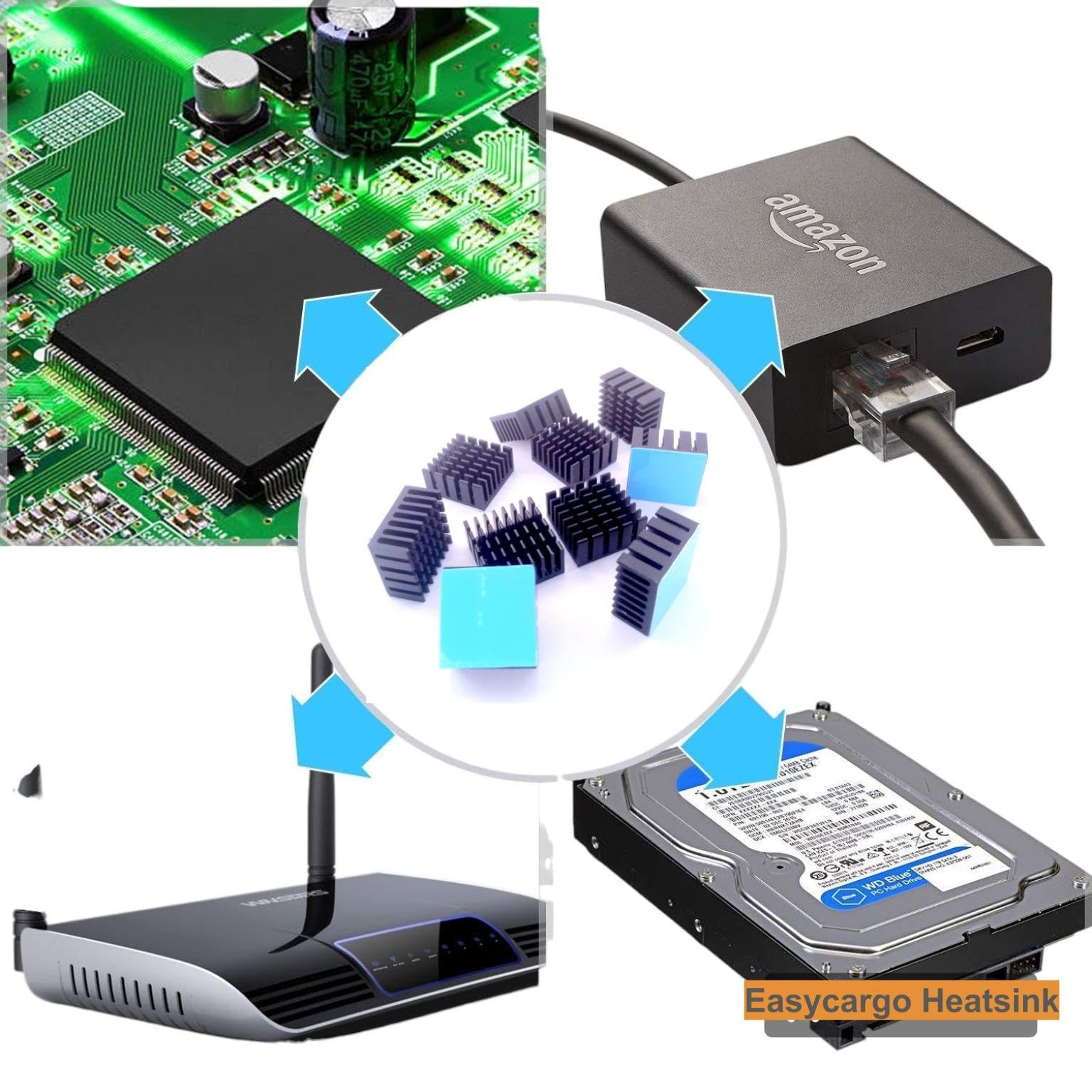 Easycargo 10Pcs 20Mm Heatsink Kit 20X20X10Mm + 3M 8810 Thermal Conductive Adhesive Tape, Cooler Heat Sink For Cooling Gpu Ic Chips Vram Vga Ram (20Mmx20Mmx10Mm)