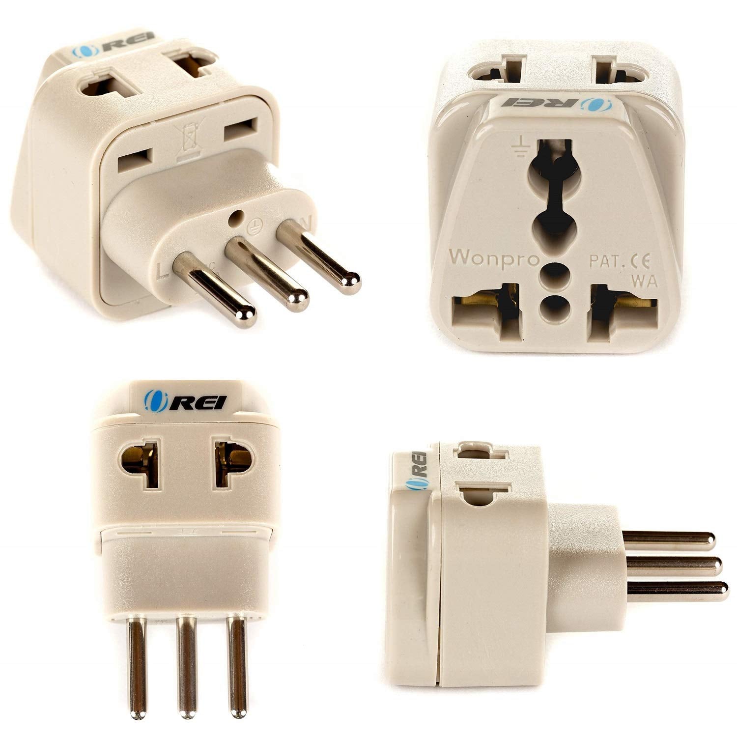 OREI USA to Italy, Libya, Chile & More (Type L) Travel Adapter Plug - 2 in 1 - CE Certified - RoHS Compliant - 4-Pack (DB-12A-4P